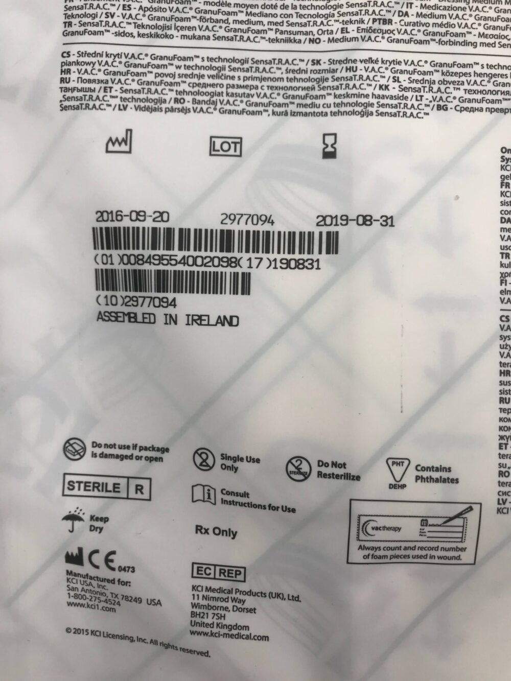 KCI M8275052/5 V.A.C. GranuFoam Dressing, Medium (X) - GB TECH USA 