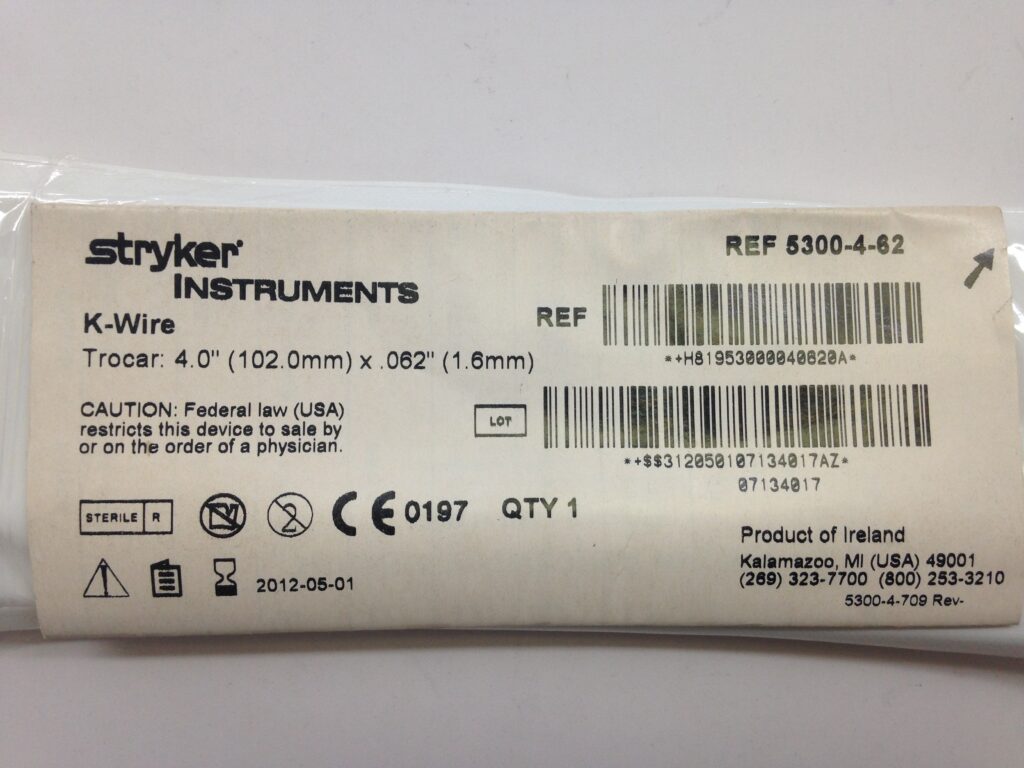 STRYKER 5300462 KWire Trocar, 4.0″ x .062″ (X) GB TECH USA