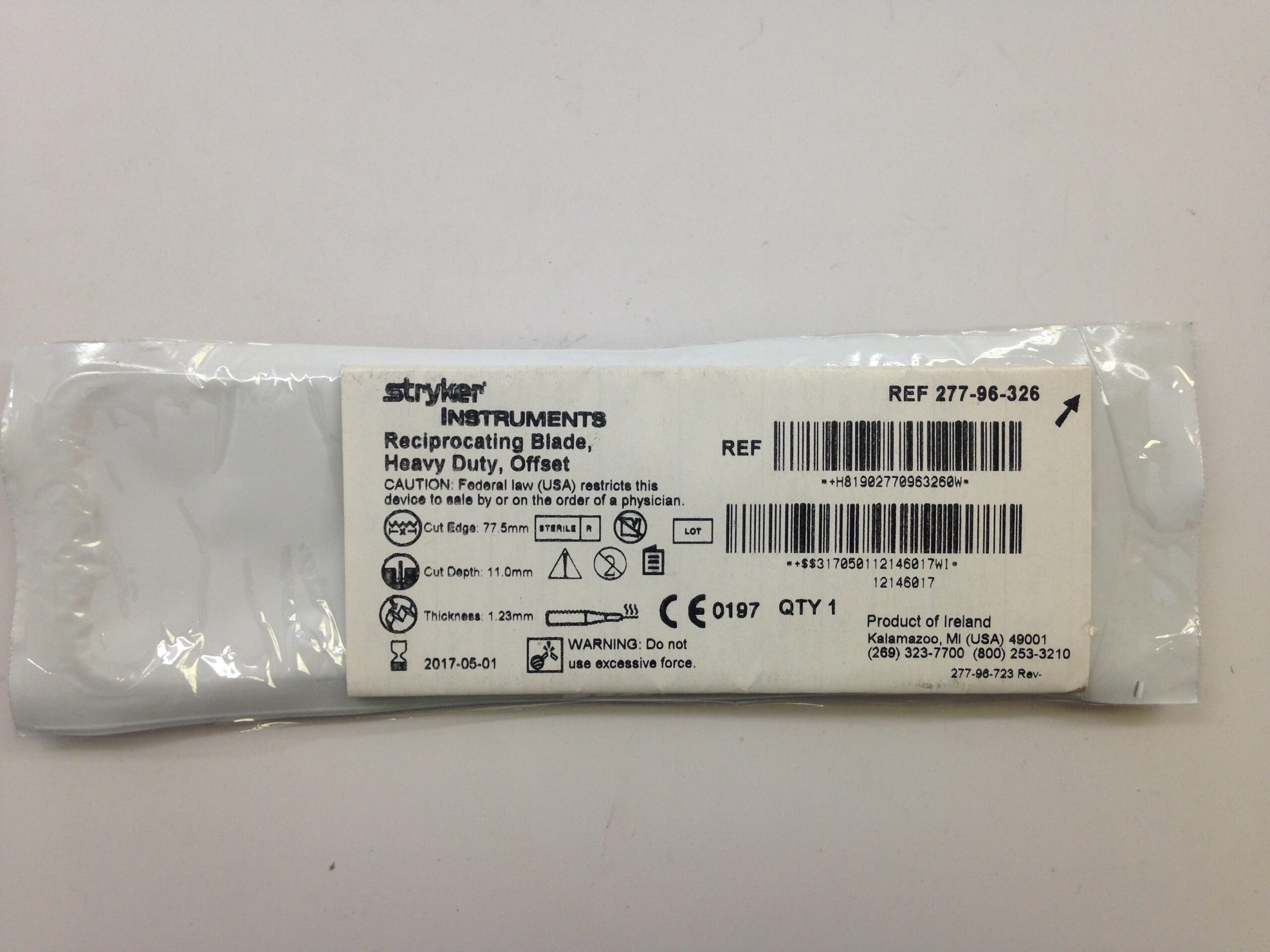 STRYKER 27796326 Reciprocating Blade, Heavy Duty, Offset (X) GB