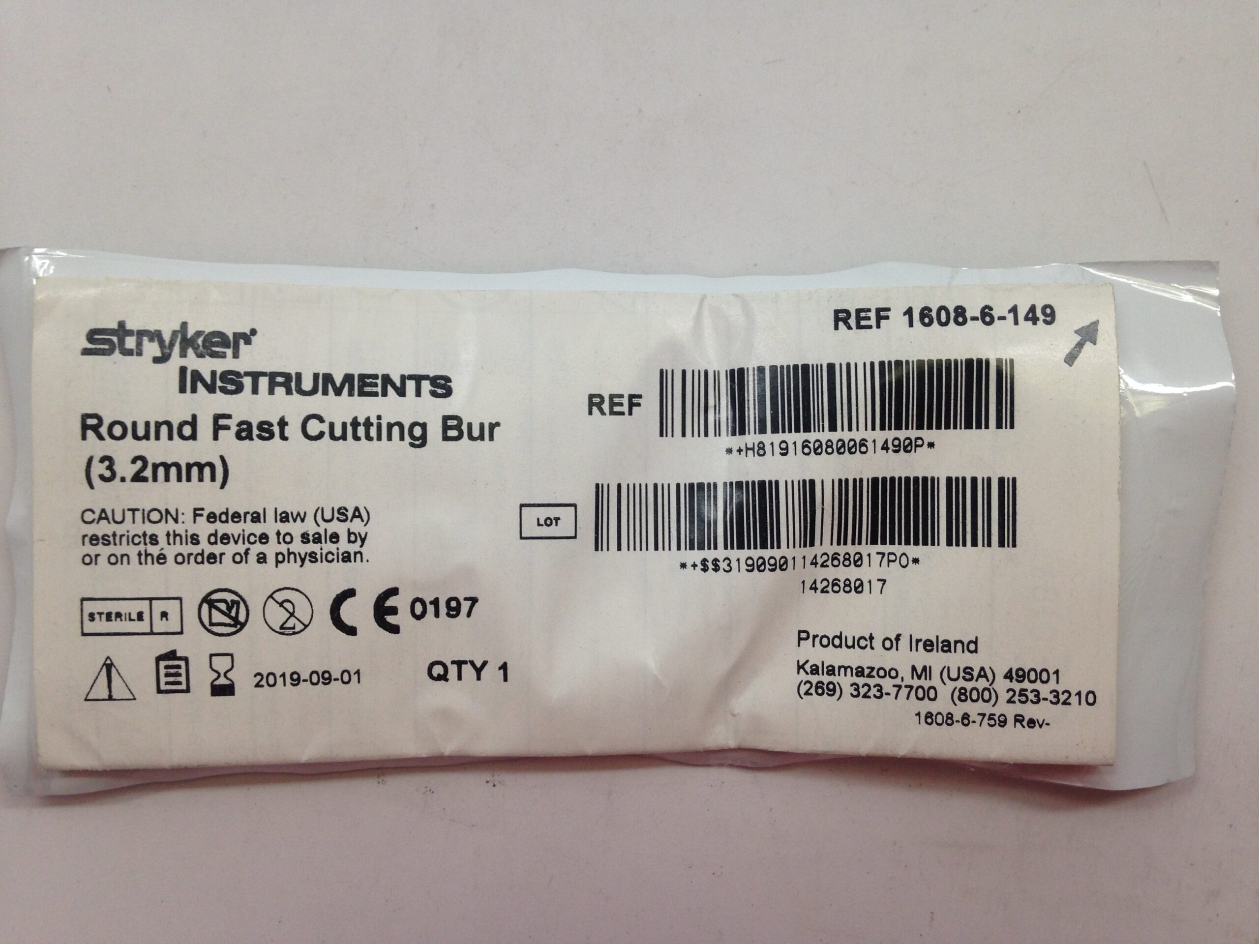 STRYKER 16086149 Round Fast Cutting Bur, 3.2mm (X) GB TECH USA