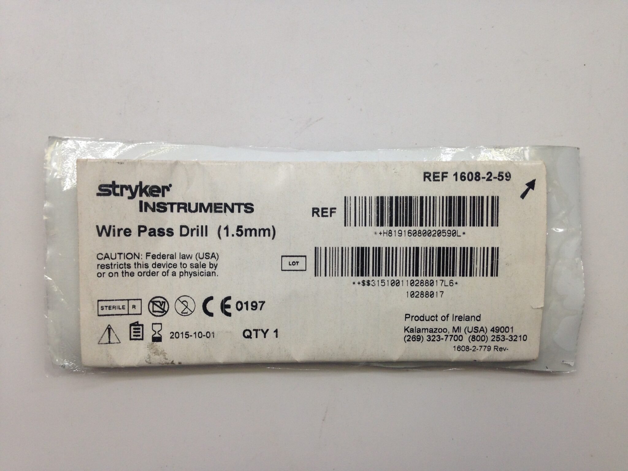 STRYKER 1608259 Wire Pass Drill, 1.5mm (X) GBtech USA