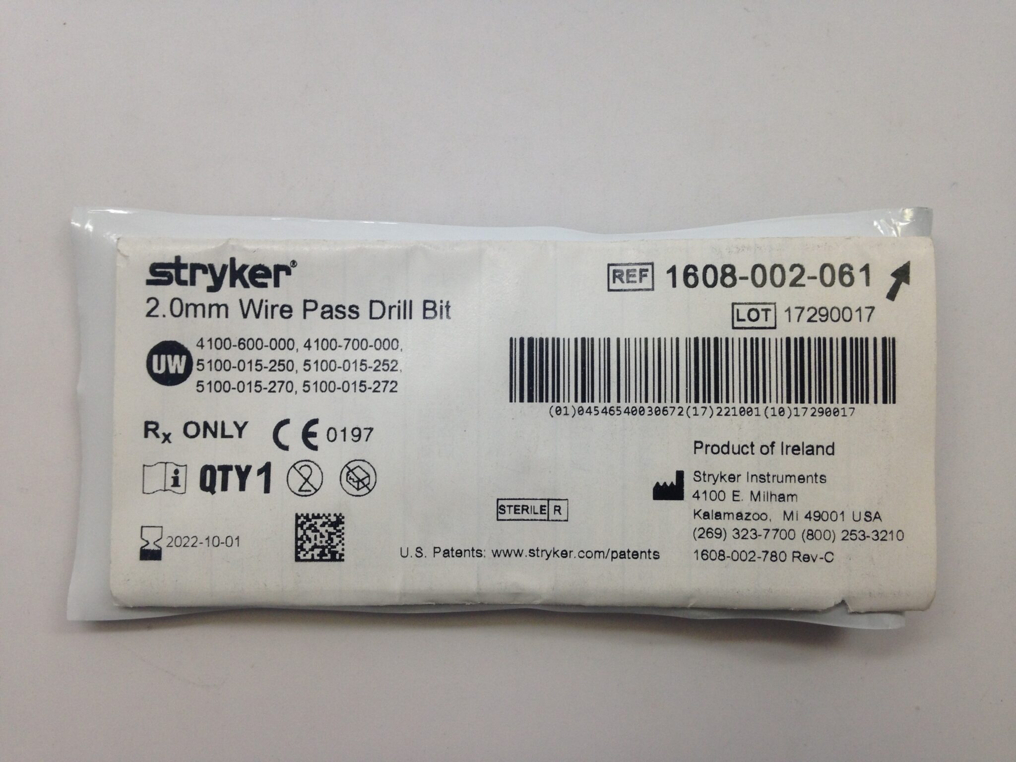 STRYKER 1608002061 Wire Pass Drill, 2.0mm (X) GB TECH USA