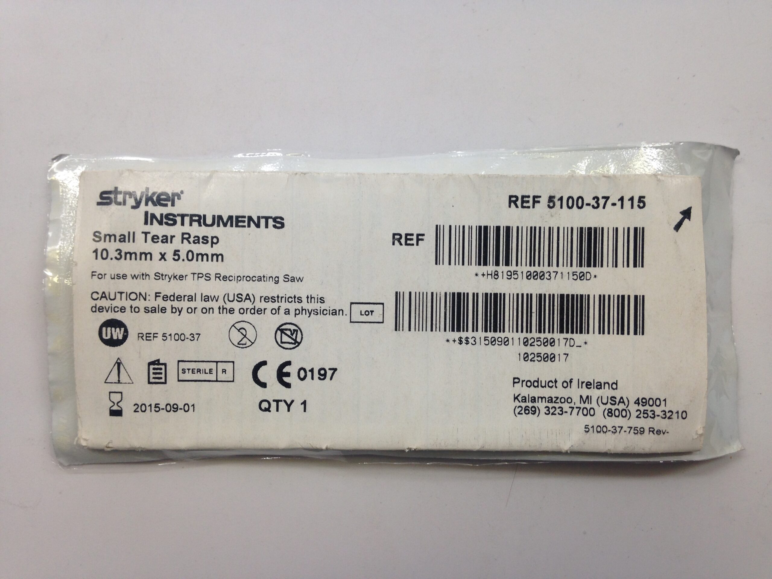 Stryker Rasp STRYKER 5100-37-115 Smal Tear Rasp, 10.3mm x 5.0mm (X) - GB TECH USA