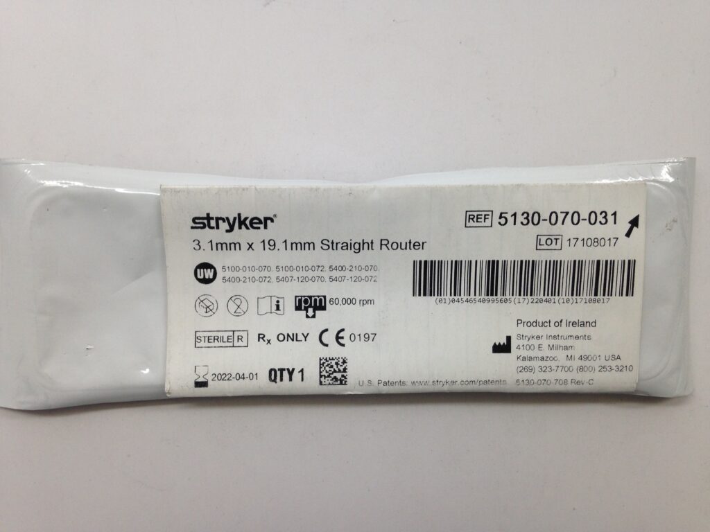 STRYKER 5130-070-031 Straight Router, 3.1mm x 19.1mm (X) - GB TECH USA