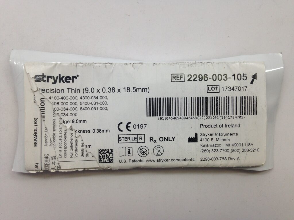 STRYKER 2296003105 Precision Thin Blade, 9.0 x 0.38 x 18.5mm (X) GB