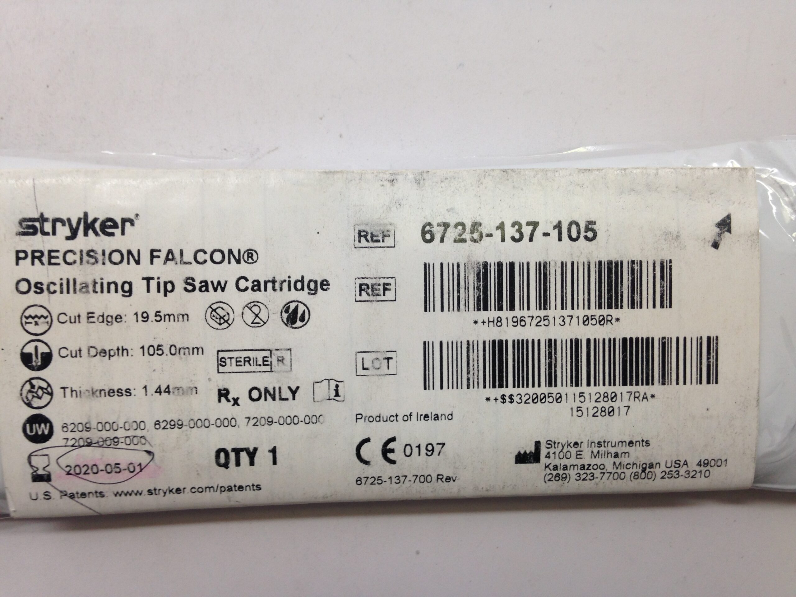 STRYKER 6725-137-105 PRECISION FALCON Oscillating Tip Saw Cartridge (X)