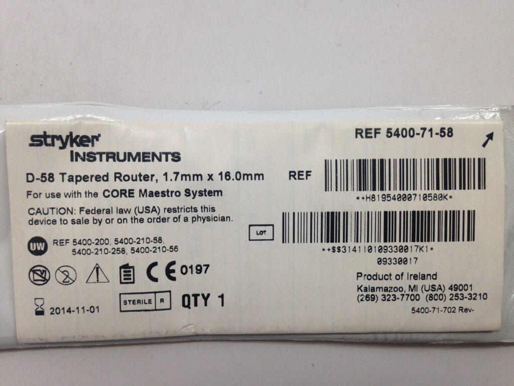 STRYKER 5400-71-58 D-58 Tapered Router, 1.7mm x 16.0mm (X) - GB TECH USA