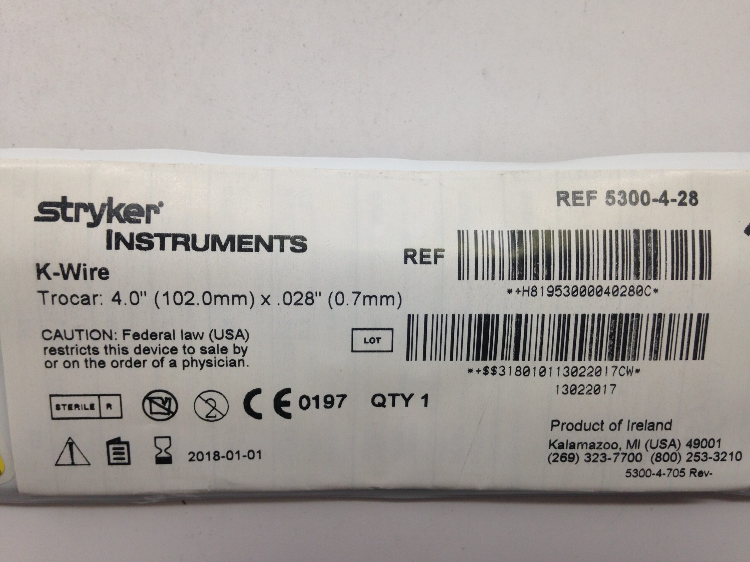 STRYKER 5300428 KWire, 4.0" x .028" (X) GB TECH USA