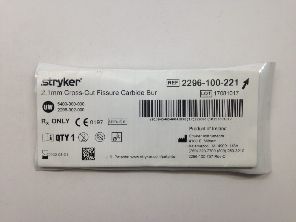 STRYKER 2296100221 CrossCut Fissure Carbide Bur, 2.1mm GB TECH USA