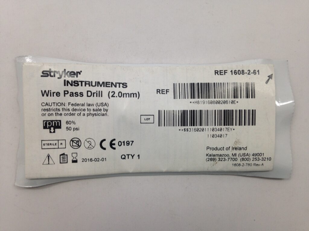 STRYKER 1608261 Wire Pass Drill, 2.0mm (X) GB TECH USA