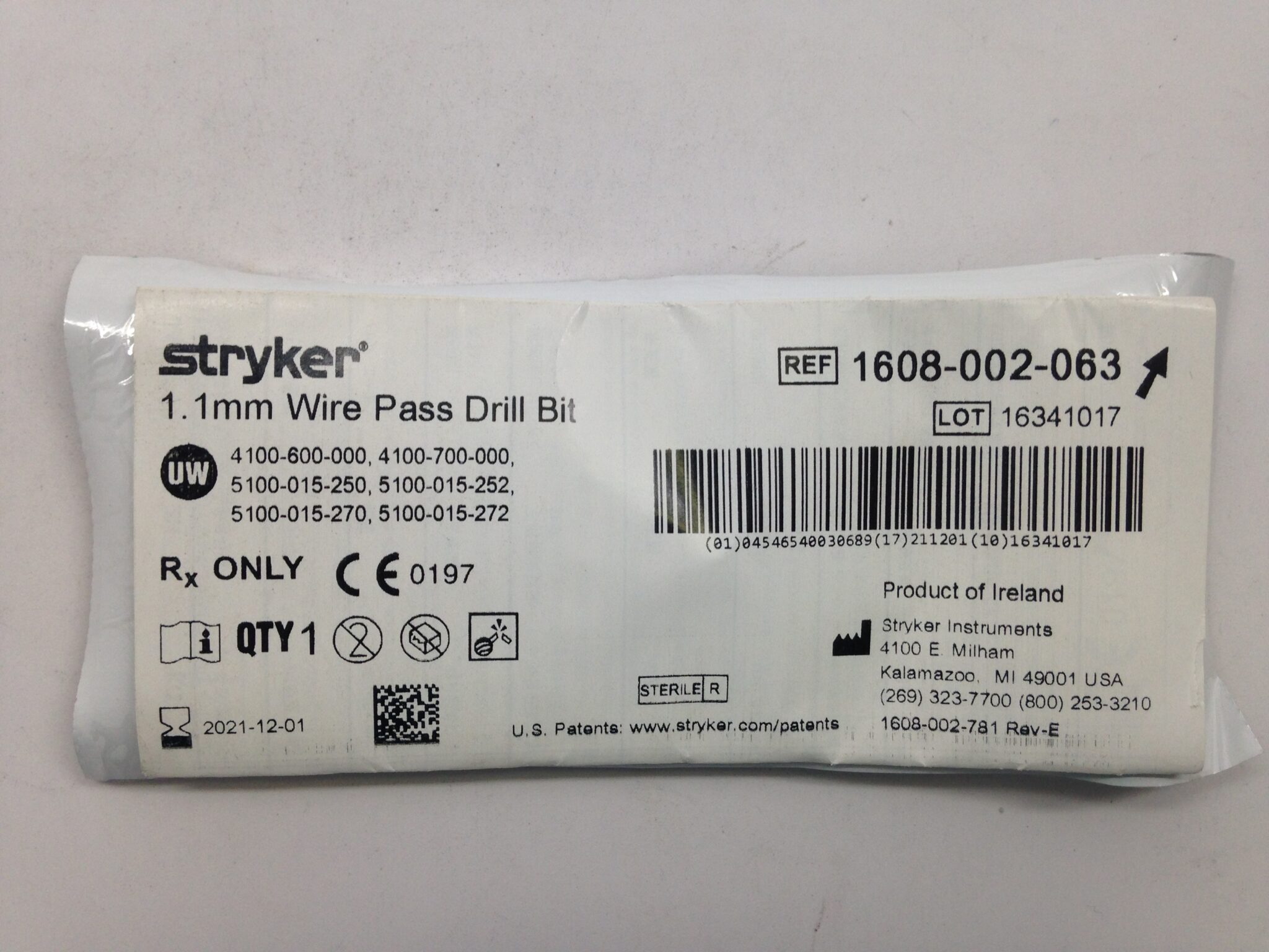 STRYKER 1608002063 Wire Pass Drill Bit, 1.1mm GB TECH USA