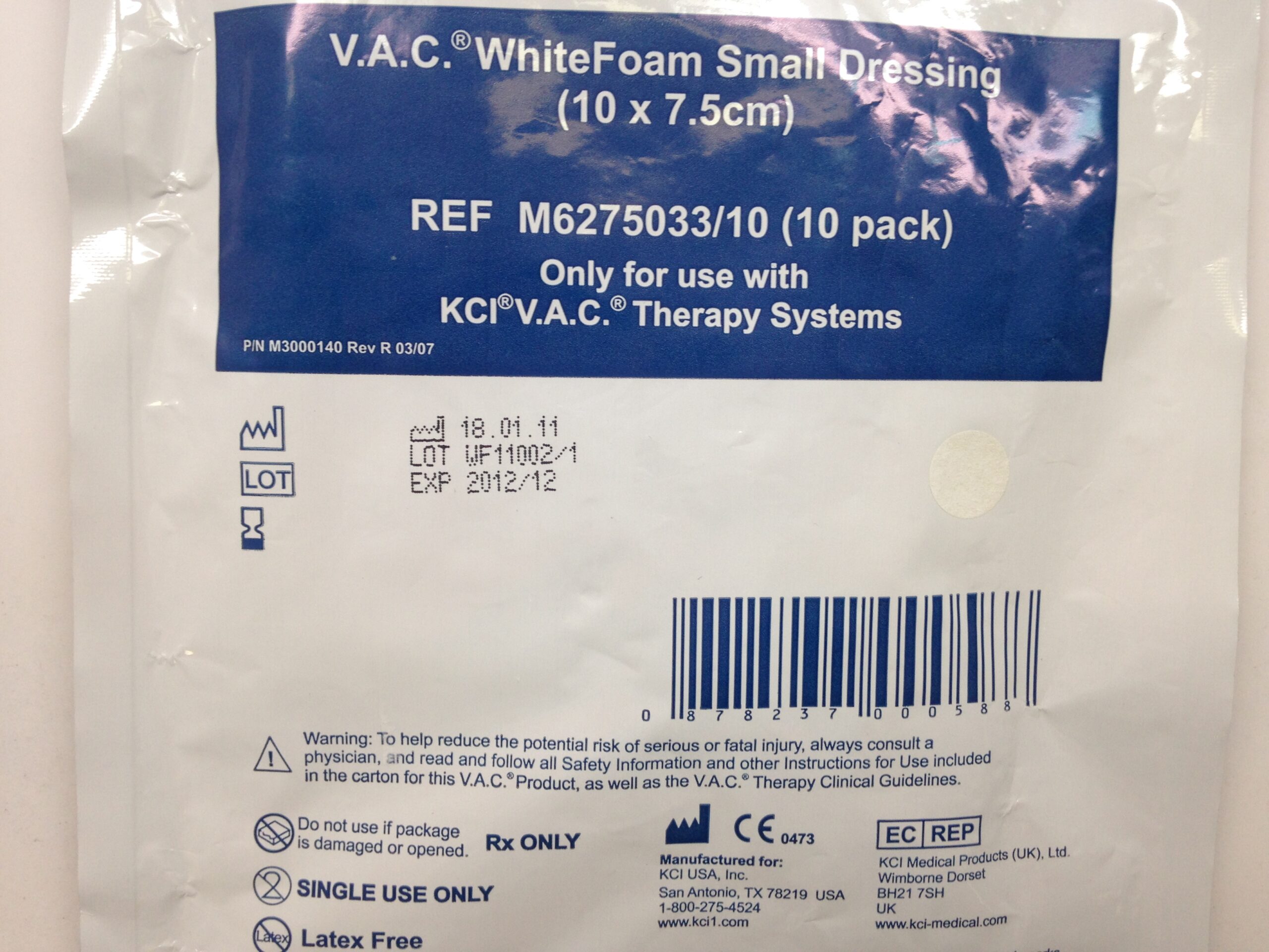 KCI M6275033/10 V.A.C. WhiteFoam Small Dressing, 10 x 7.5cm (X) GB