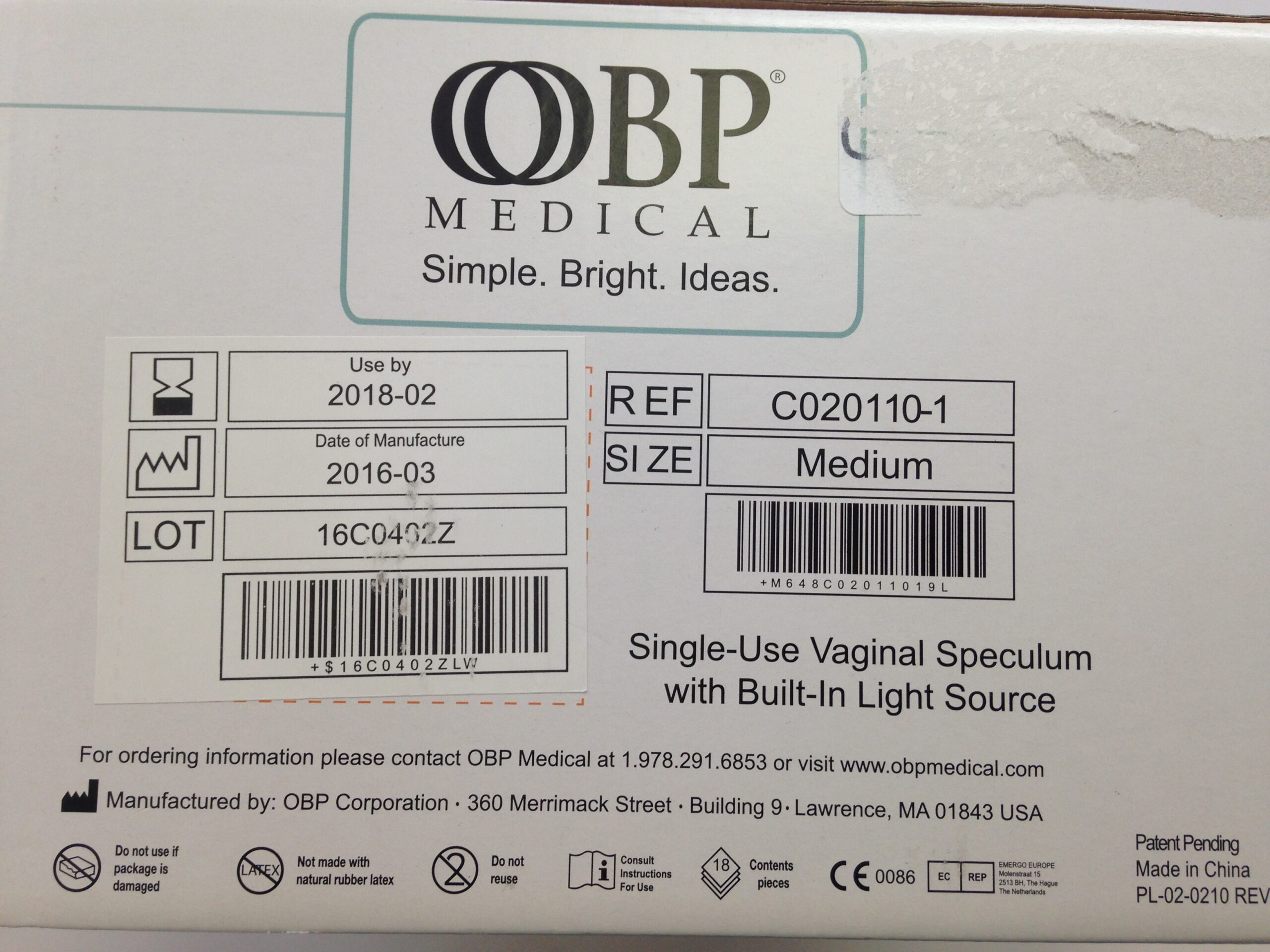 OBP MEDICAL C0201101 SingleUse Vaginal Speculum With BuiltIn Light