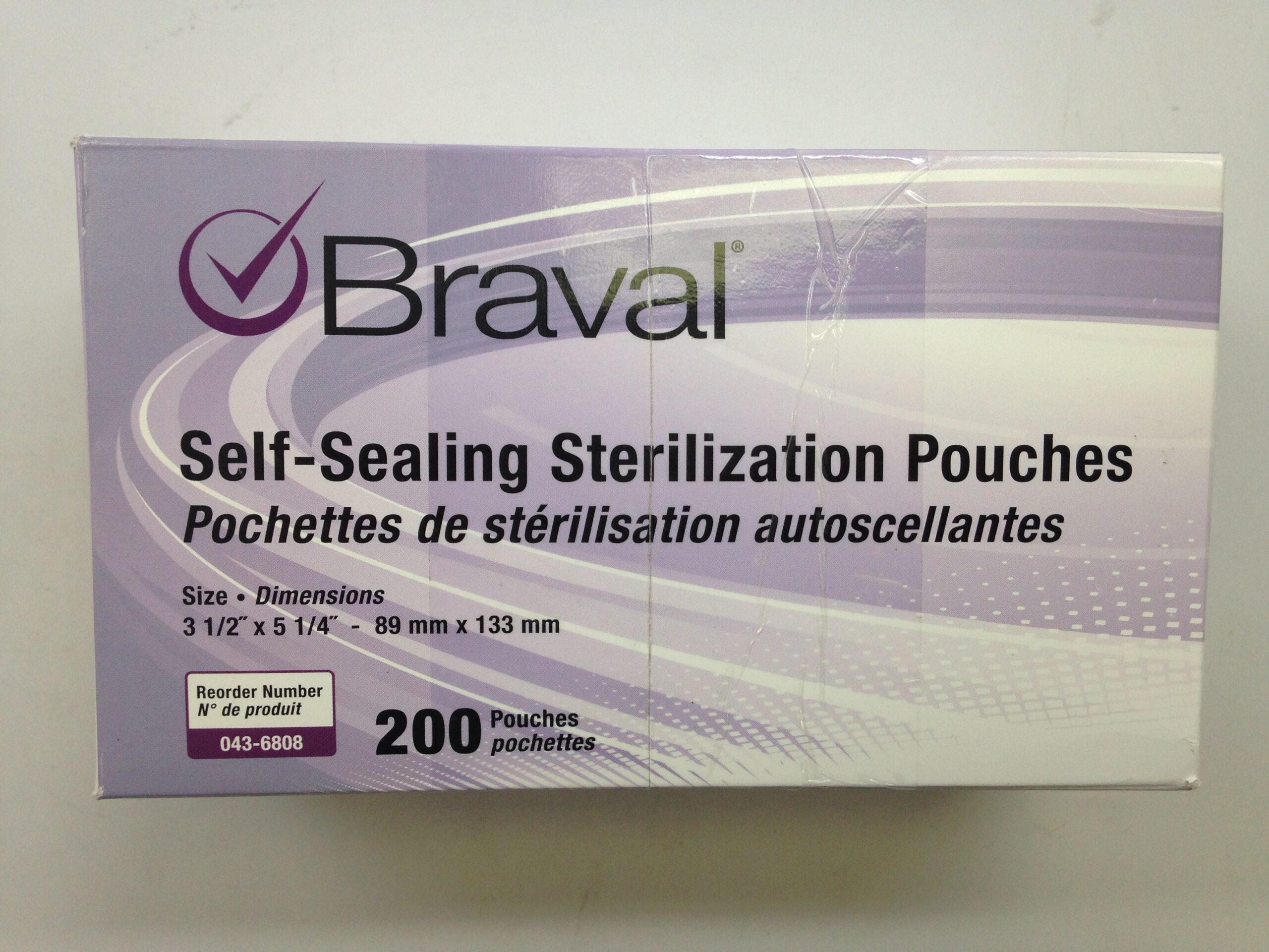 BRAVAL 0436808 SelfSealing Sterilization Pouches, 89mm x 133mm (Box
