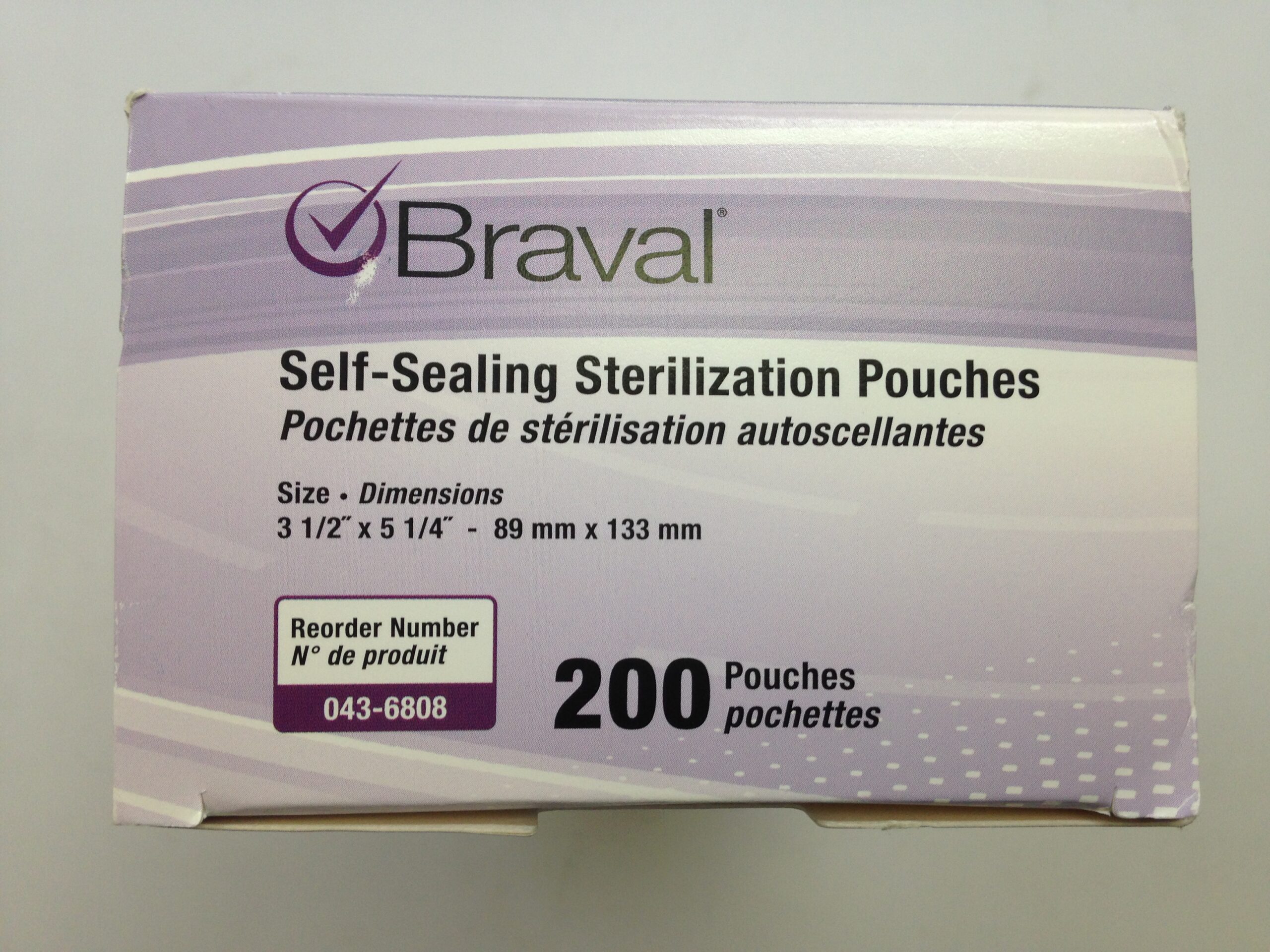 BRAVAL 0436808 SelfSealing Sterilization Pouches, 89mm x 133mm (Box