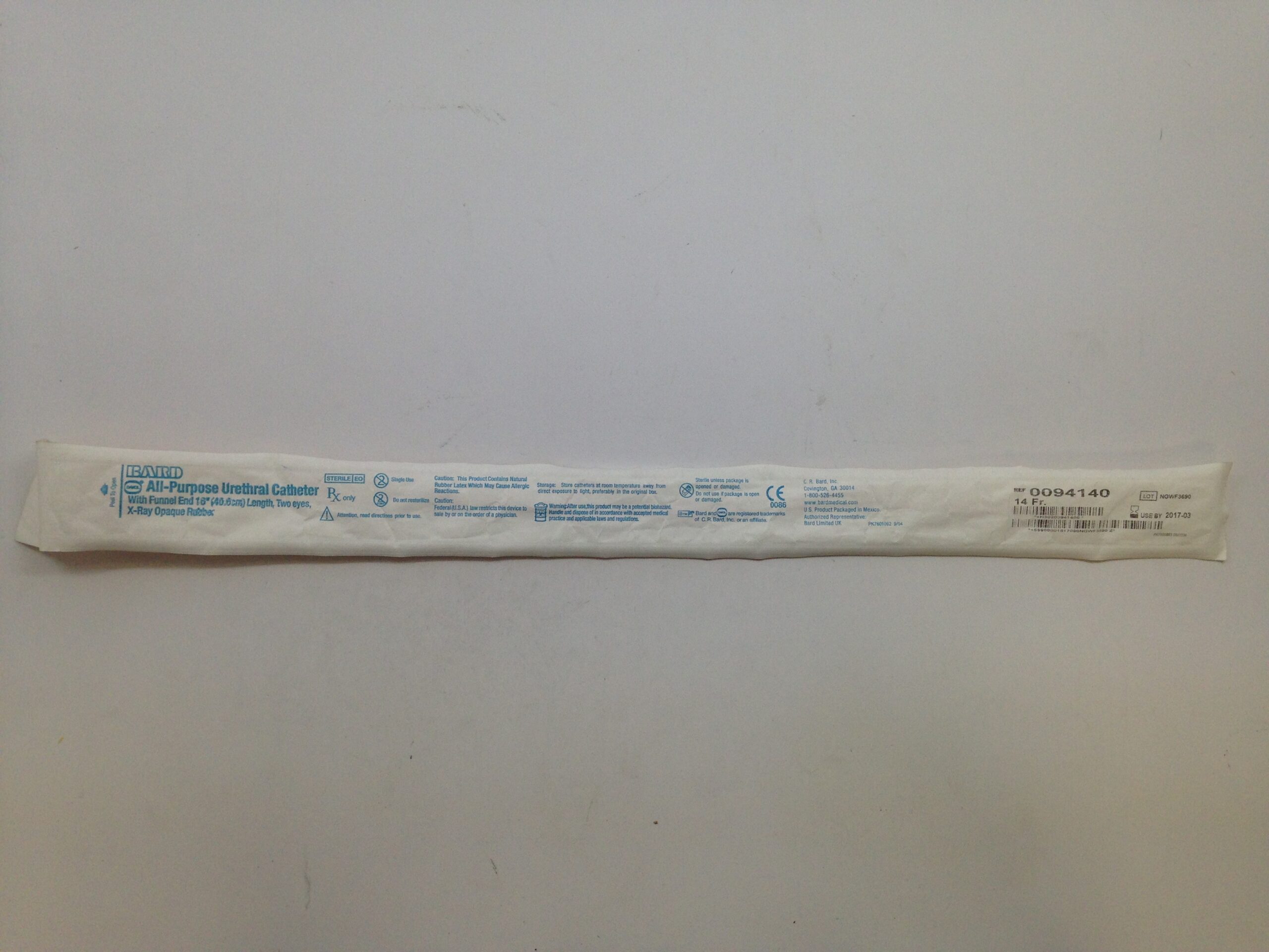 BARD 0094140 All-Purpose Urethral Catheter With Funnel End 16 