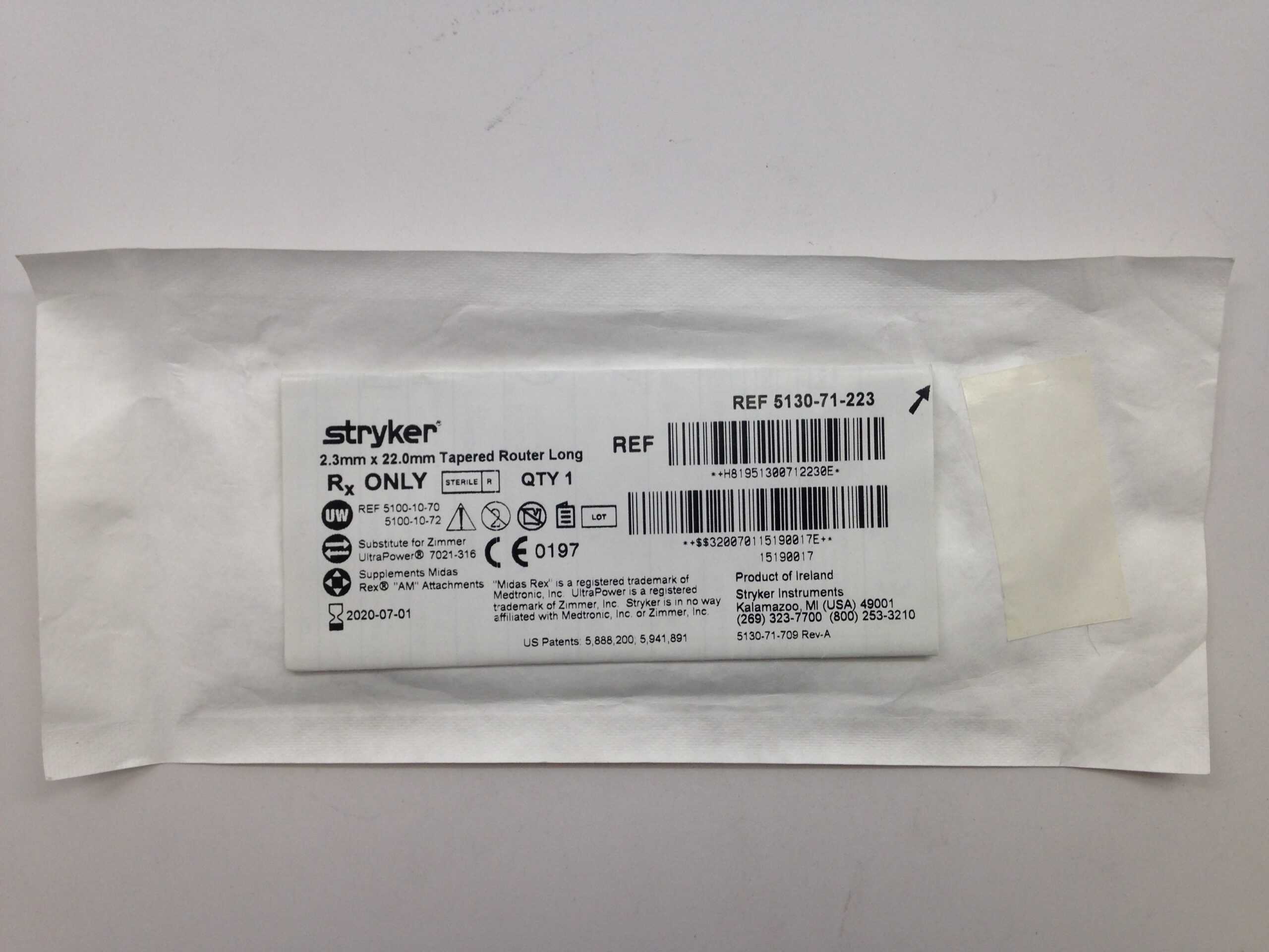STRYKER 5130-71-223 Tapered Router, Long, 2.3mm x 22.0mm (X) – GB TECH USA