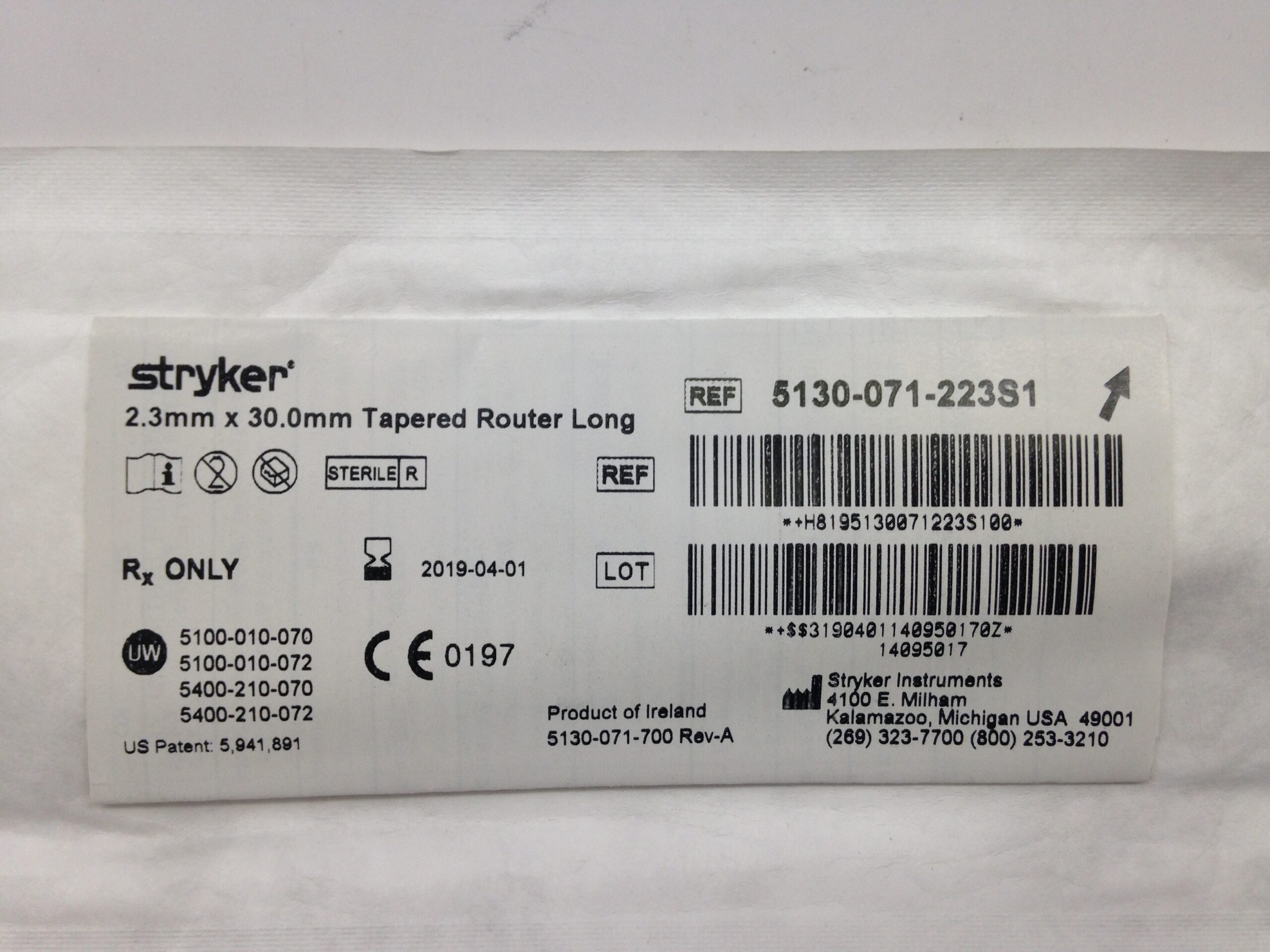 STRYKER 5130-071-223S1 Tapered Router Long, 2.3mm x 30.0mm (X) - GB ...