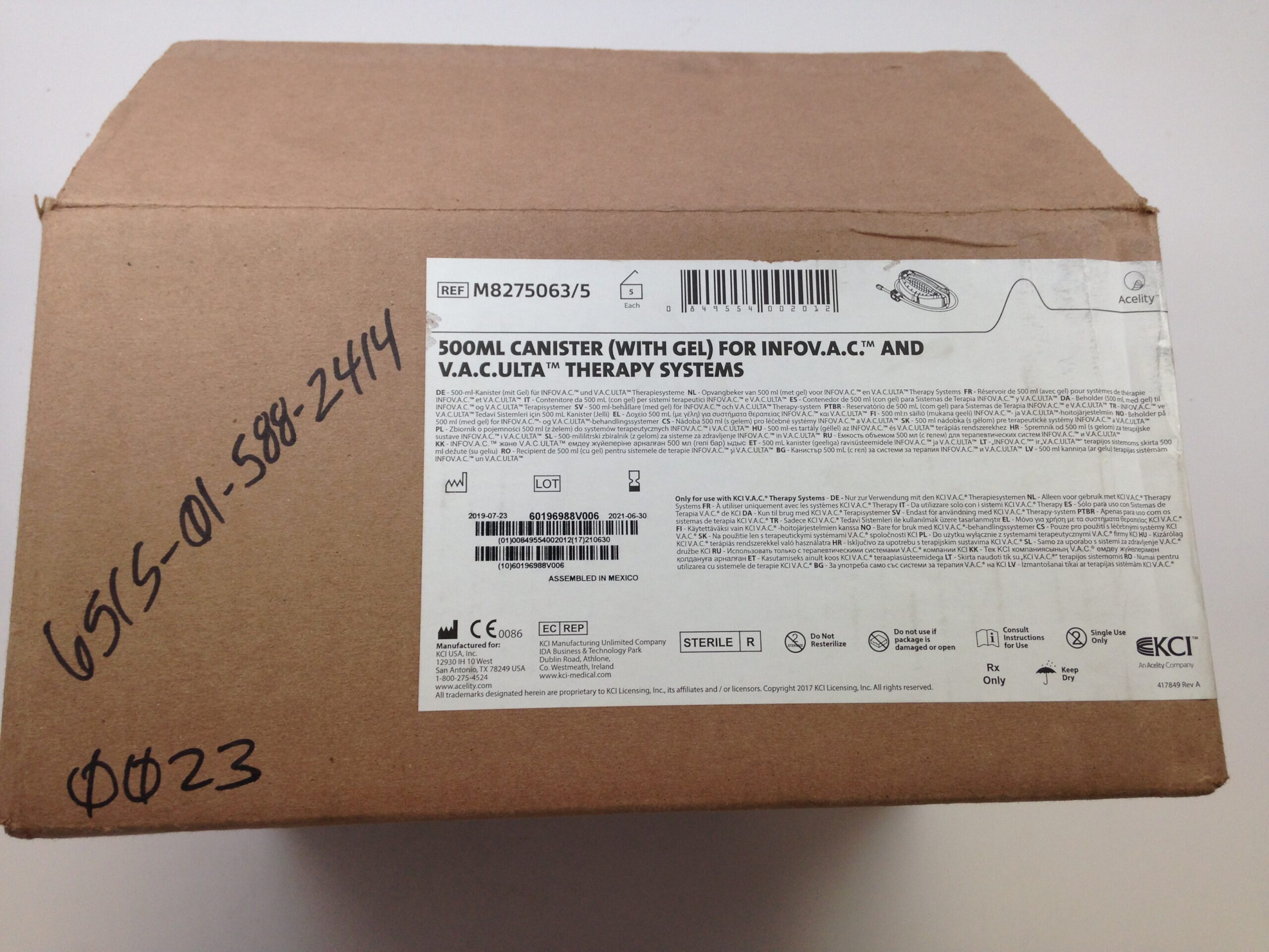 KCI M8275062/5 500mL Canister (With Gel) And V.A.C.Ulta Therapy Systems