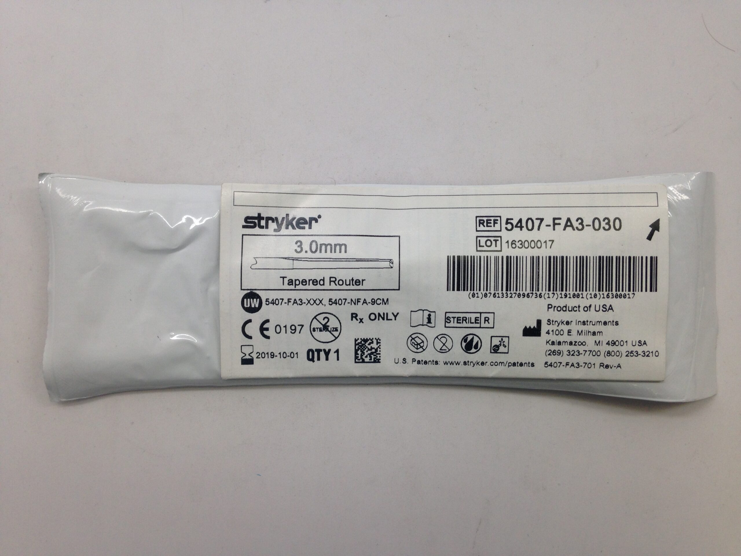 STRYKER 5407-FA3-030 Tapered Router, 3.0mm (X) - GB TECH USA