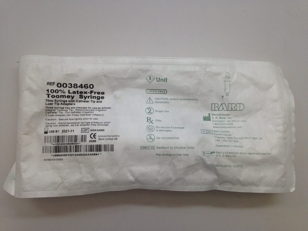 BARD 0038460 100 LatexFree Toomey Syringe, 70cc Syringe With Catheter