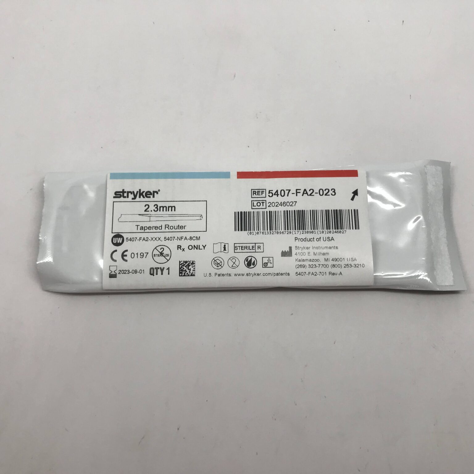 STRYKER 5407-FA2-023 Tapered Router, 2.3mm - GB TECH USA