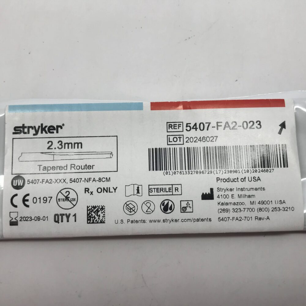 STRYKER 5407-FA2-023 Tapered Router, 2.3mm - GB TECH USA