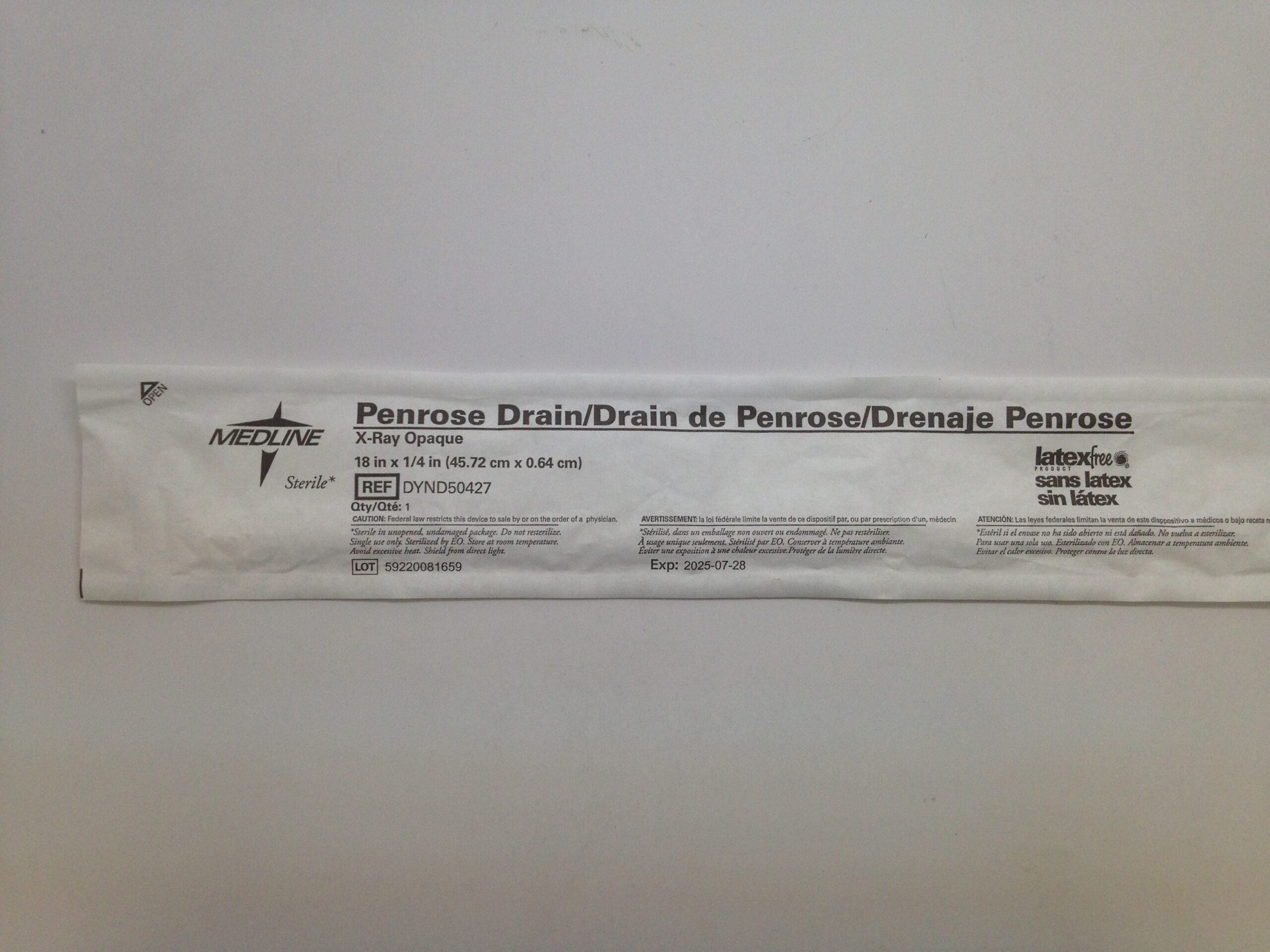 MEDLINE DYND50427 Penrose Drain, XRay Opaque, 18in x 1/4in GB TECH USA