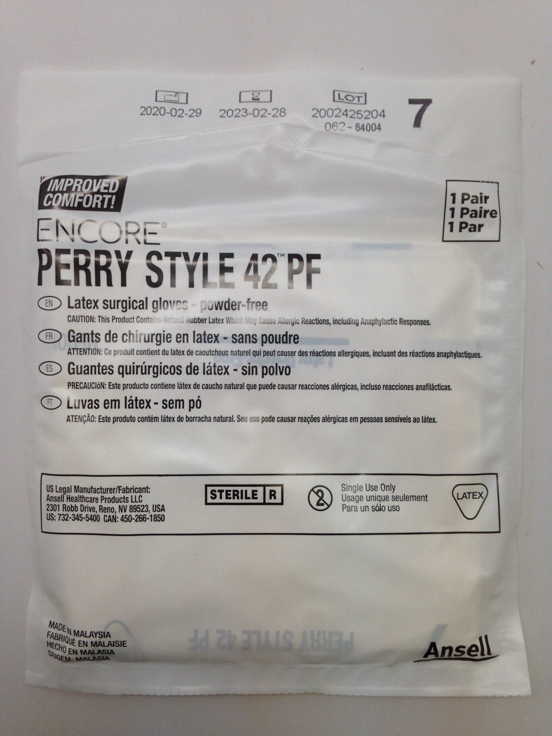 ANSELL 5711103PF Encore Perry Style 42 PF, Latex Surgical Gloves
