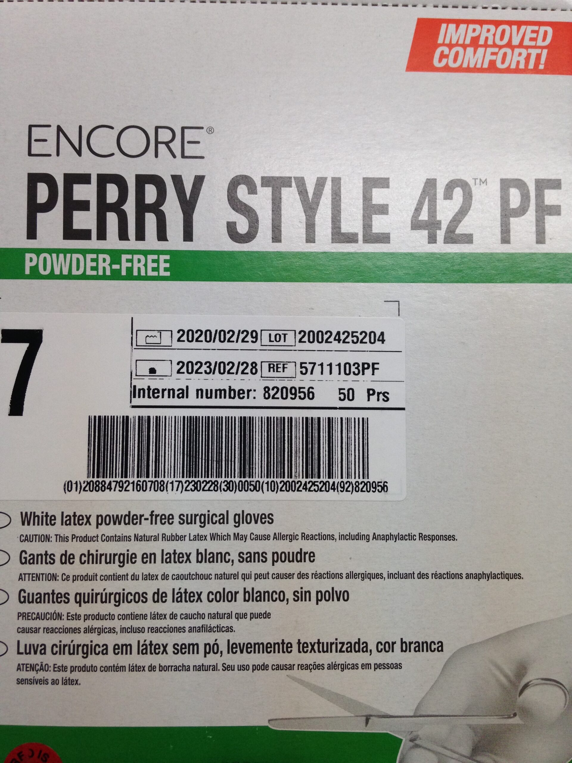 ANSELL 5711103PF ENCORE Perry Style 42 PF White Latex PowderFree