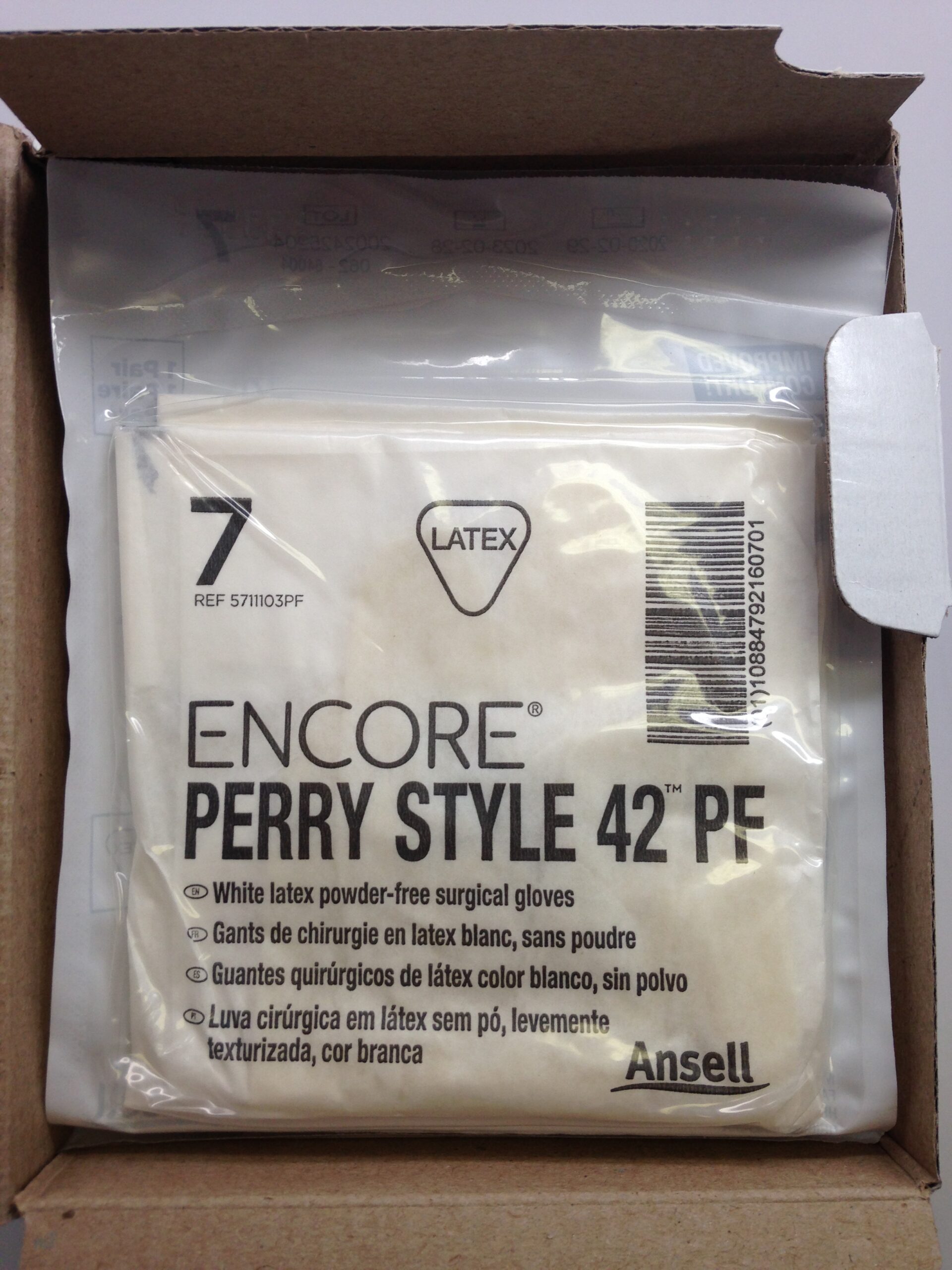 ANSELL 5711103PF ENCORE Perry Style 42 PF White Latex PowderFree