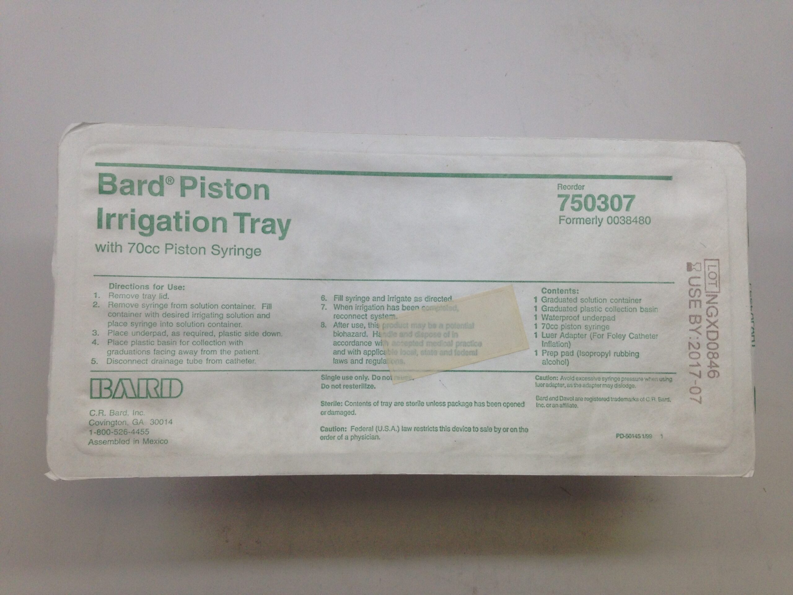 BARD 750307 Piston Irrigation Tray With 70cc Piston Syringe (X) GB