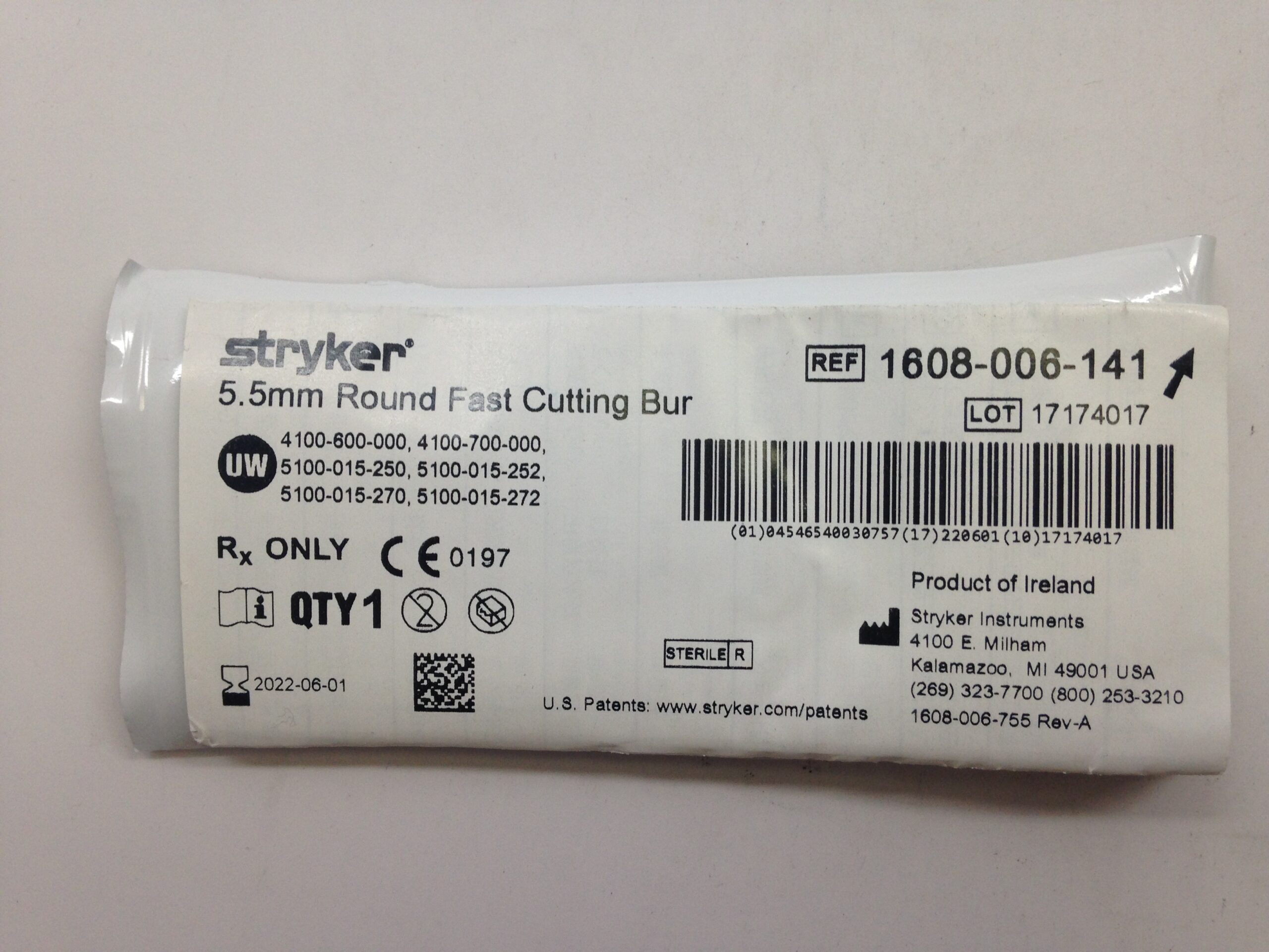 STRYKER 1608006141 Round Fast Cutting Bur, 5.5mm (X) GB TECH USA