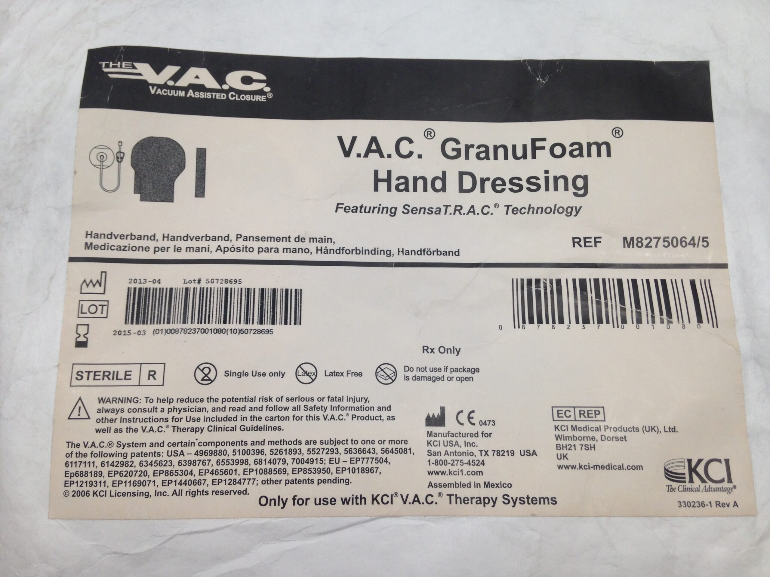 KCI M8275064/5 V.A.C. GranuFoam Hand Dressing (X) - GB TECH USA