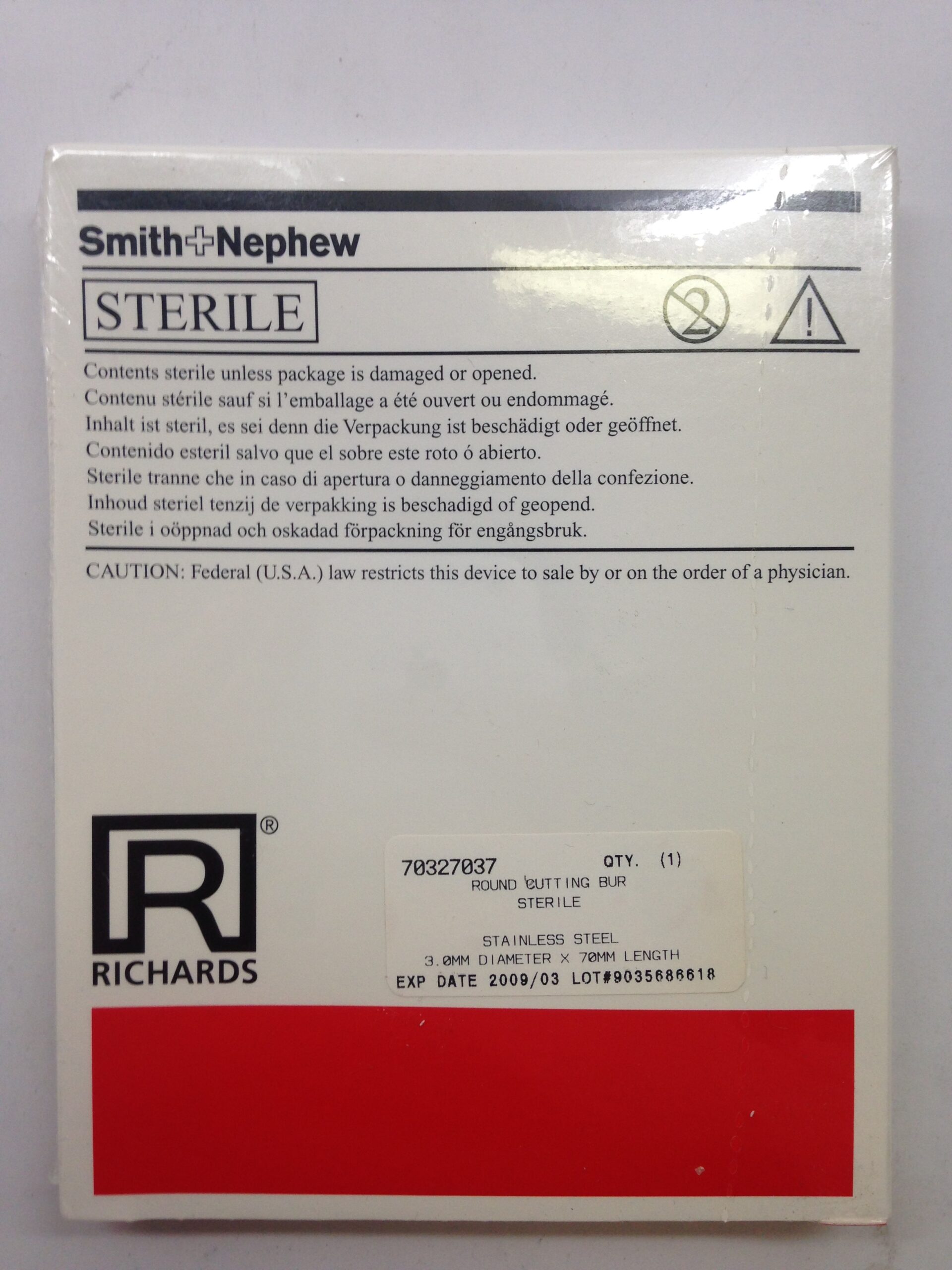 SMITH AND NEPHEW/RICHARDS 70327037 Round Cutting Bur, 3.0mm Diam. x 70mm Length GB TECH USA