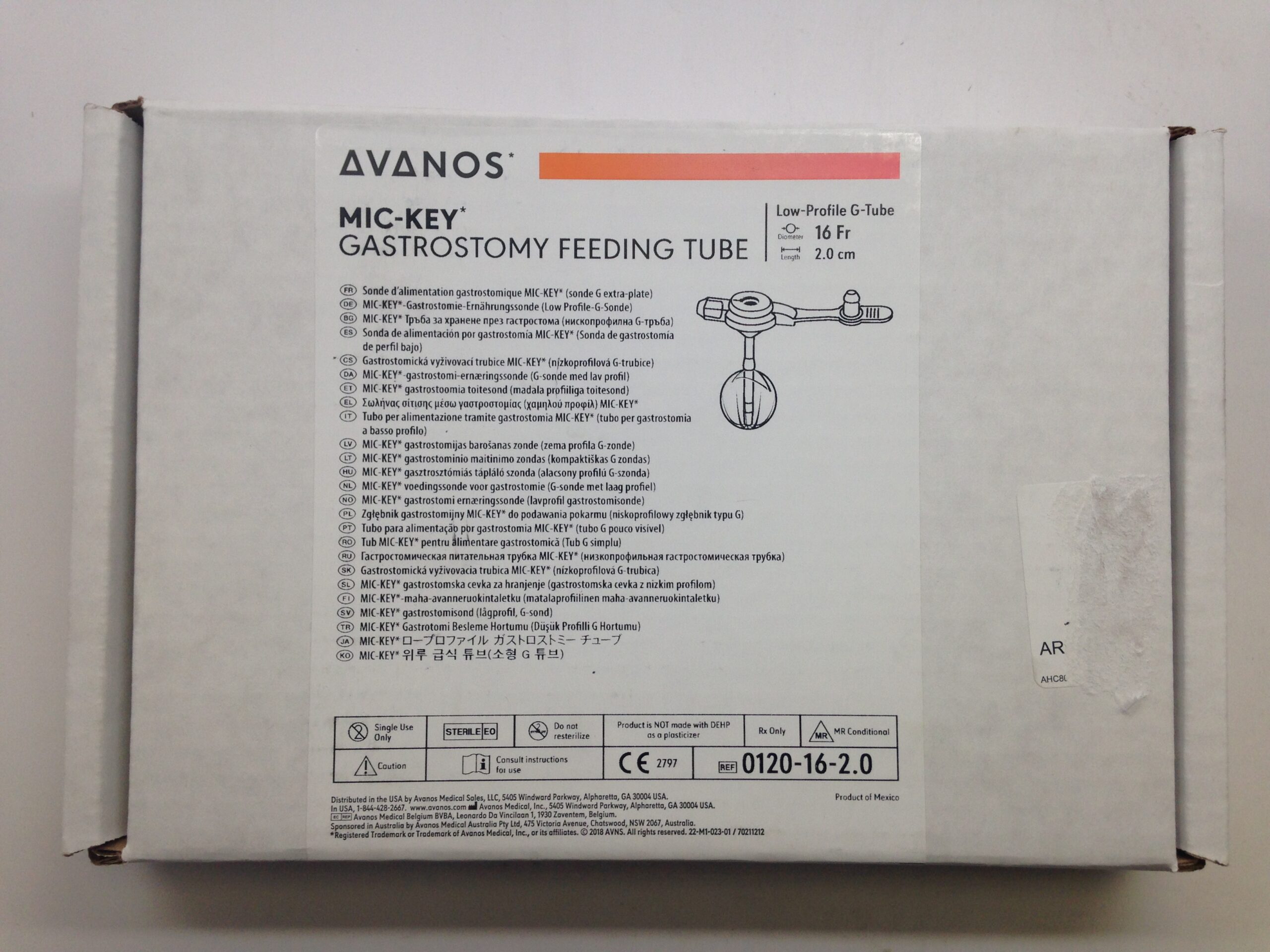 AVANOS 0120162.0 MicKey Gastrostomy Feeding Tube, 16Fr x 2.0cm (X