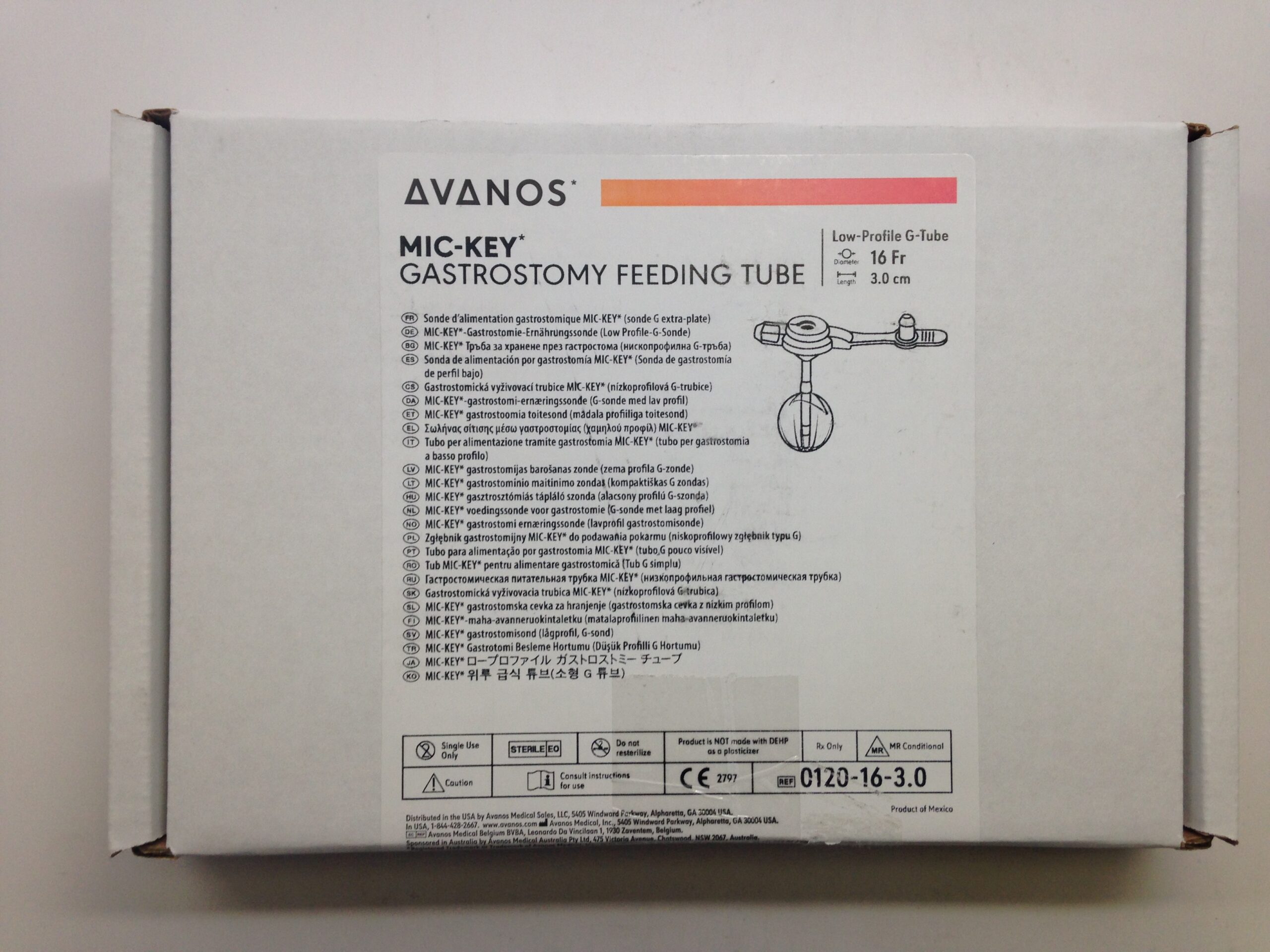 AVANOS 0120163.0 MicKey Gastrostomy Feeding Tube, 16Fr x 3.0cm (X