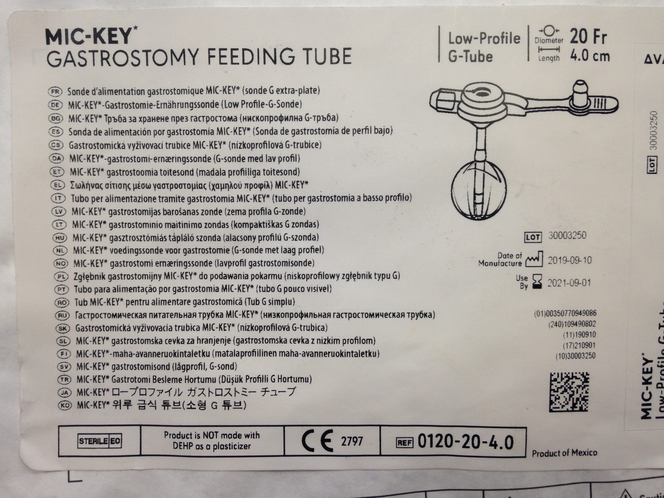 AVANOS 0120204.0 MicKey Gastrostomy Feeding Tube, 20Fr x 4.0cm (X