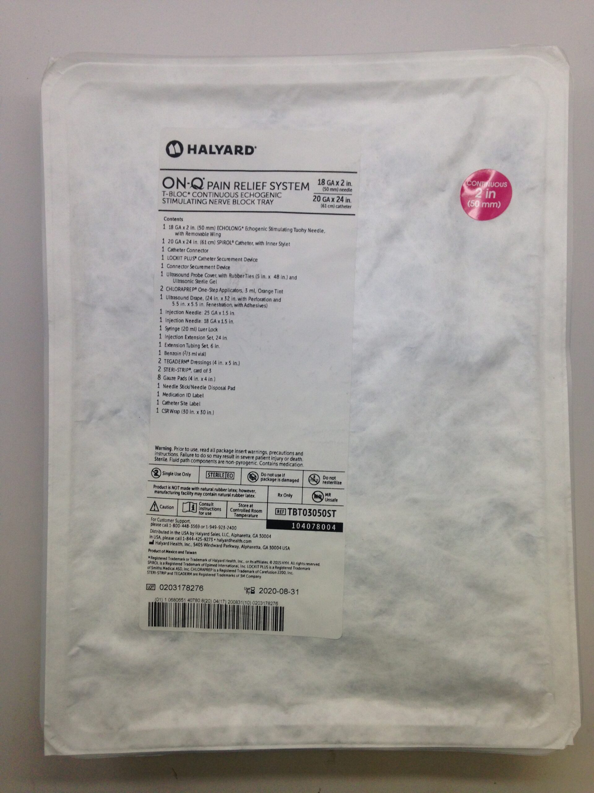 HALYARD TBT03050ST ONQ Pain Relief System, TBloc Continuous Echogenic