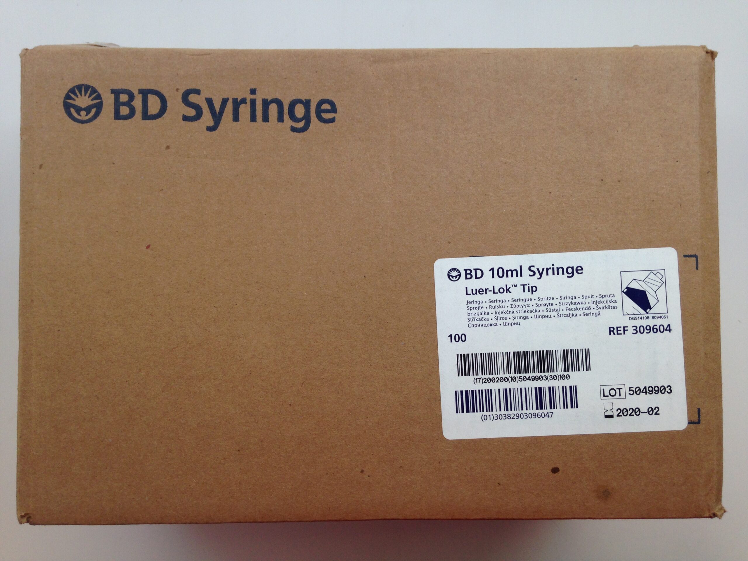 BD 309604 10mL Syringe Luer-Lok Tip (100/Box) (X)