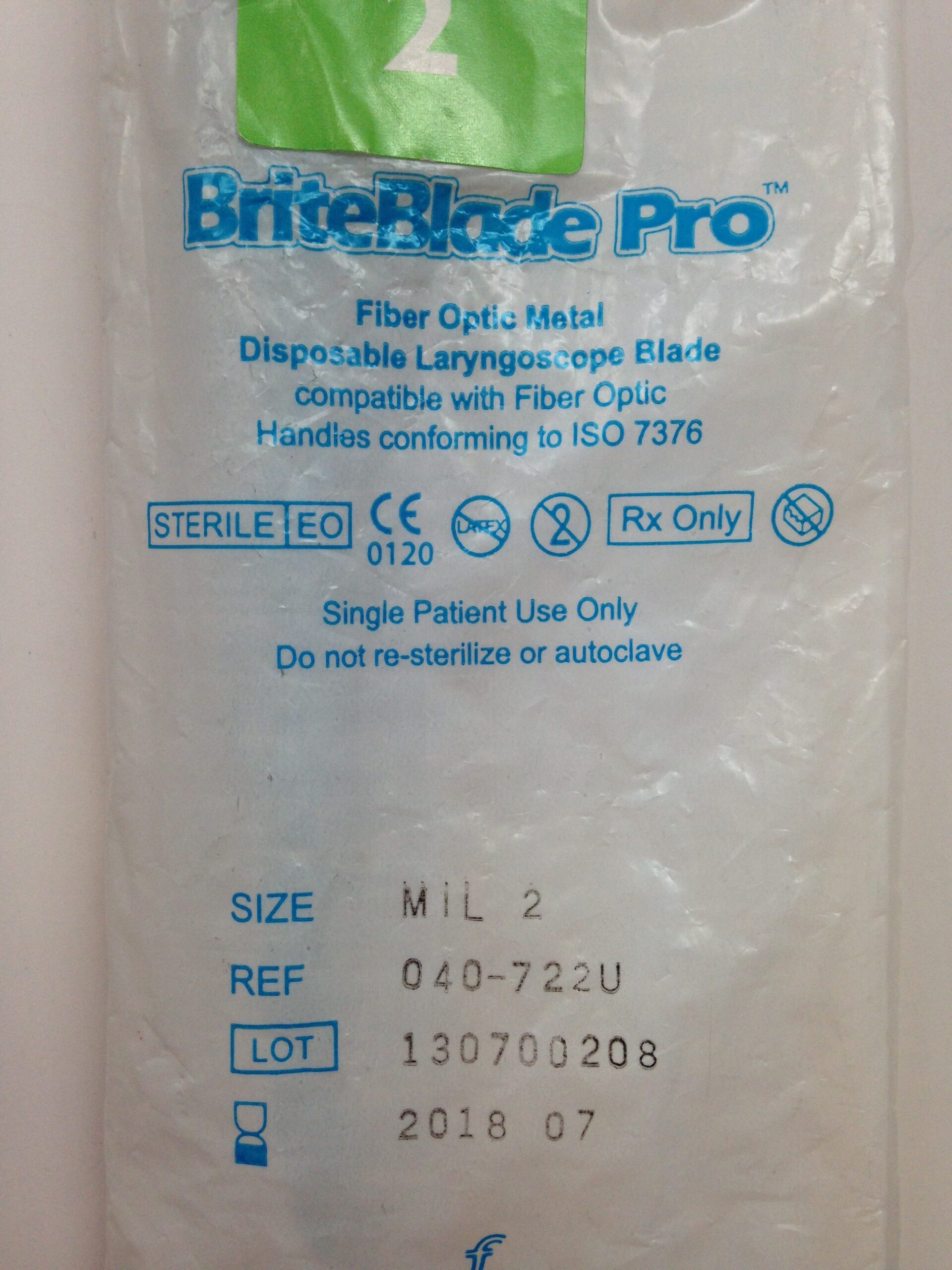 FLEXICARE 040722U BriteBlade Pro Fiber Optic Metal Disposable