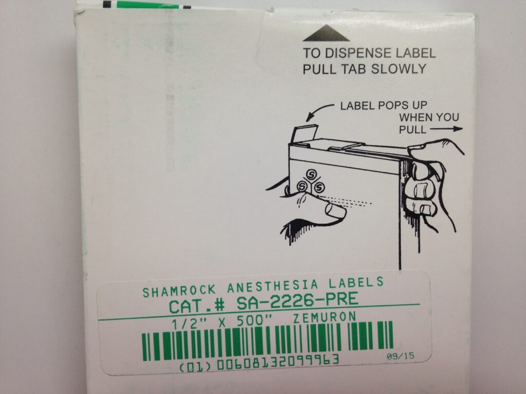 SHAMROCK SCIENTIFIC SA2226PRE Anesthesia Label Roll, Zemuron 10Mg/mL