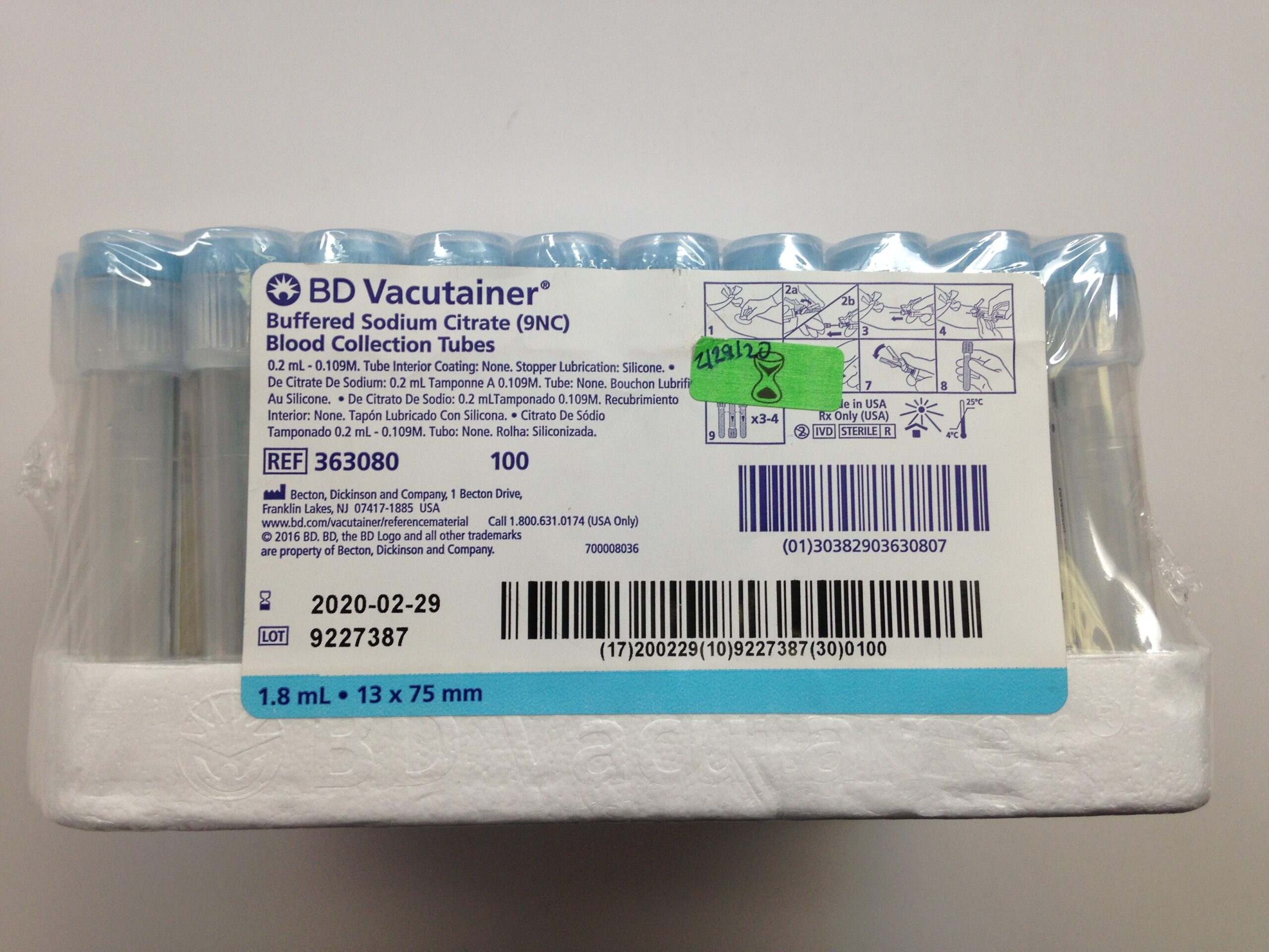 BD 363080 Vacutainer Buffered Sodium Citrate (9NC) Blood Collection