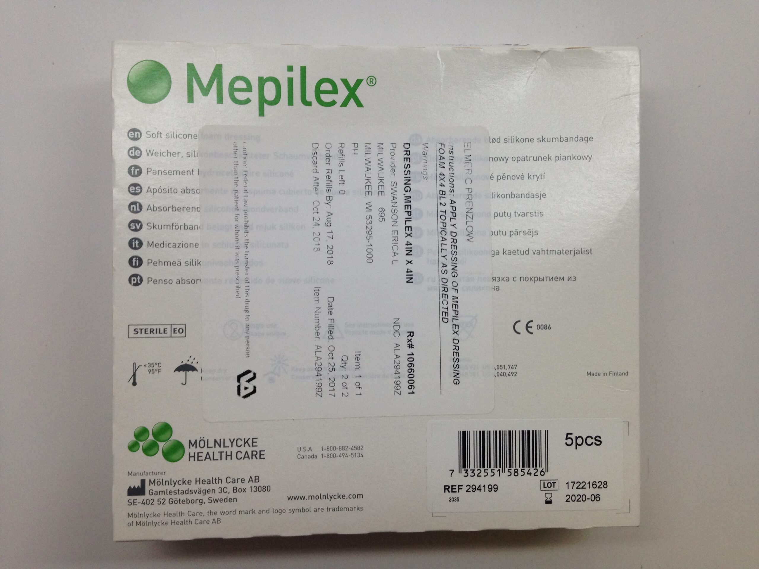 MÖLNLYCKE 294199 Mepilex Soft Silicone Foam Dressing 10 cm x 10 cm (5 ...