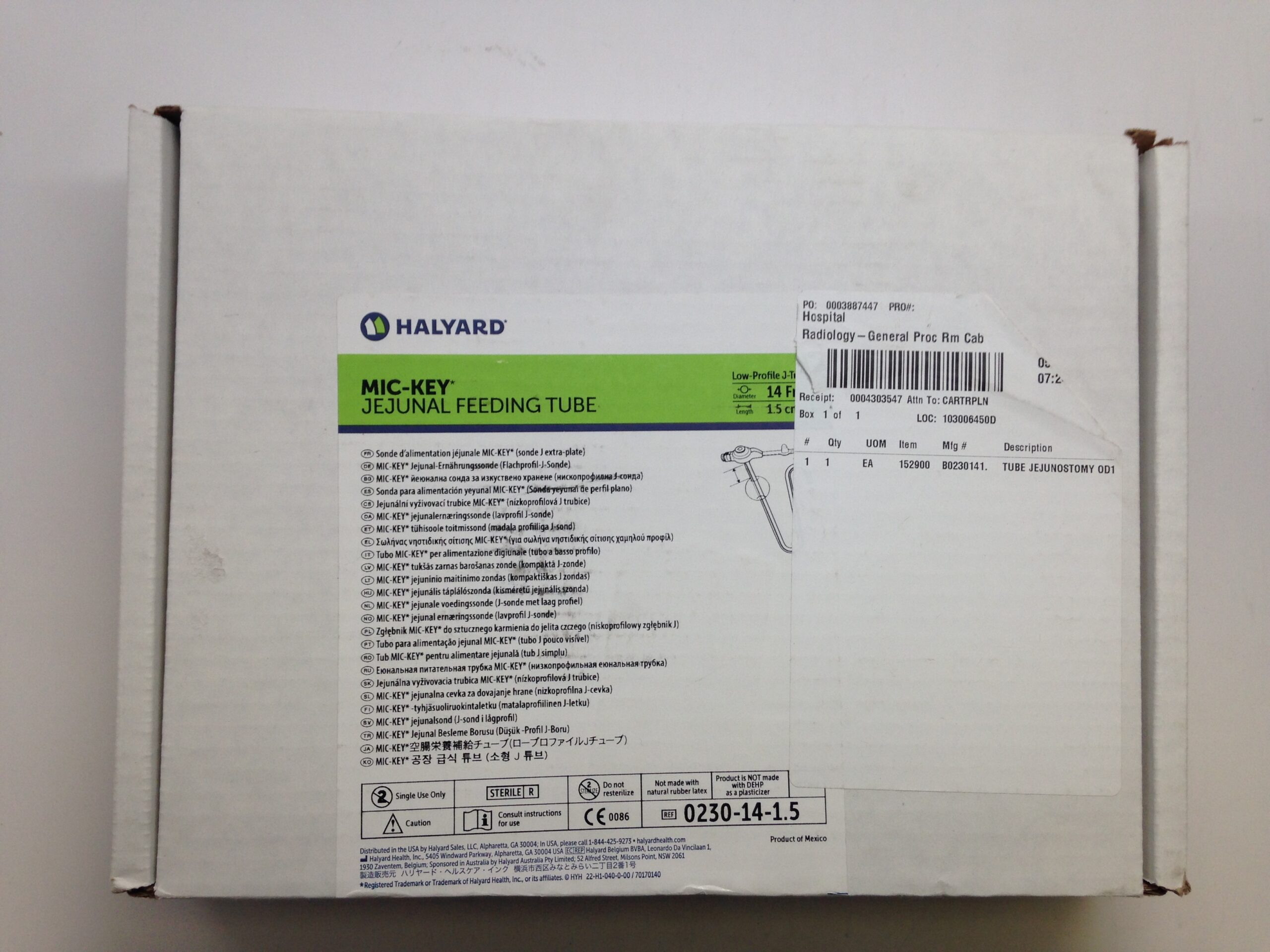 HALYARD 0230141.5 MicKey Jejunal Feeding Tube, 14Fr x 1.5cm (X) GB