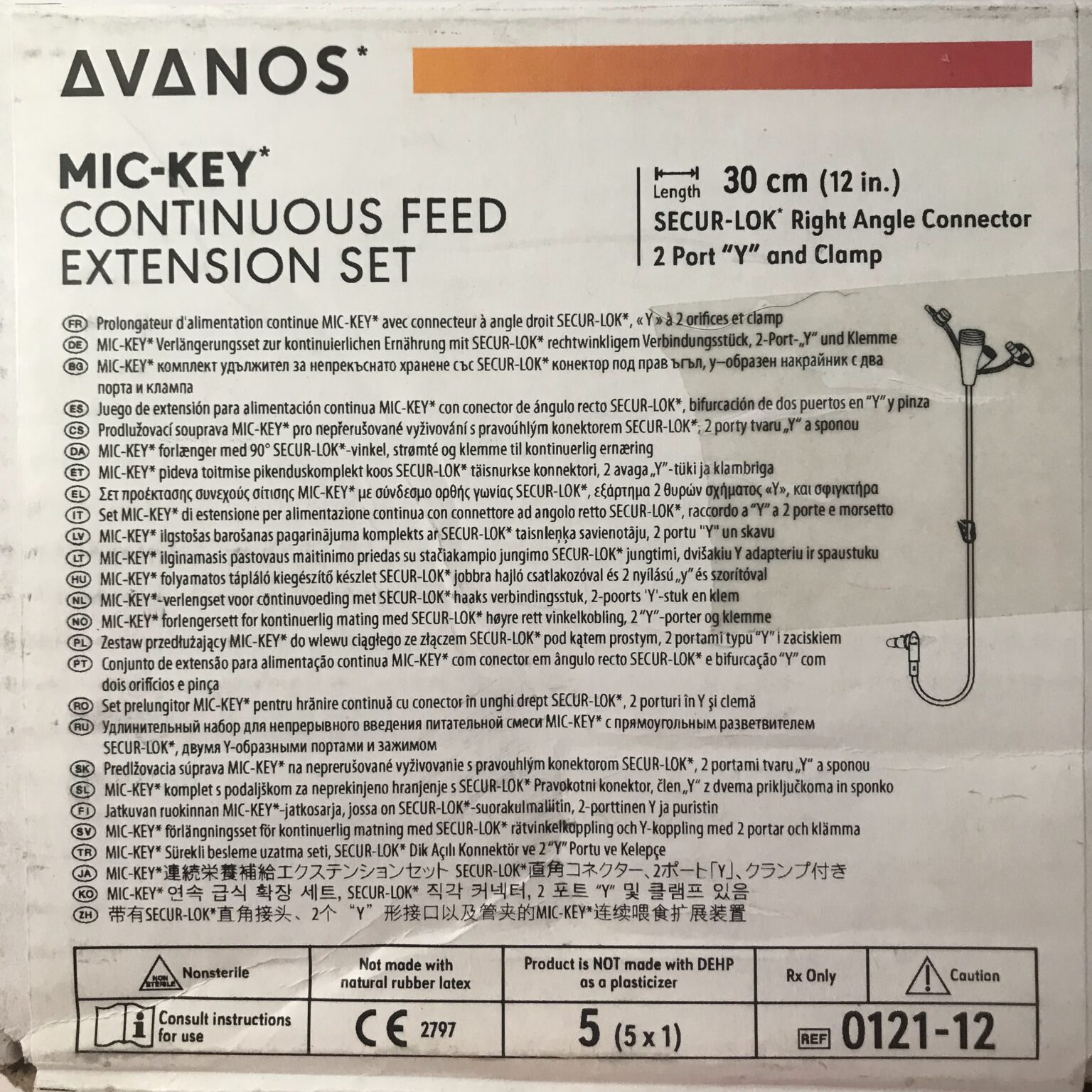 AVANOS 012112 MicKey Continuous Feed Extension Set, SecurLok Right