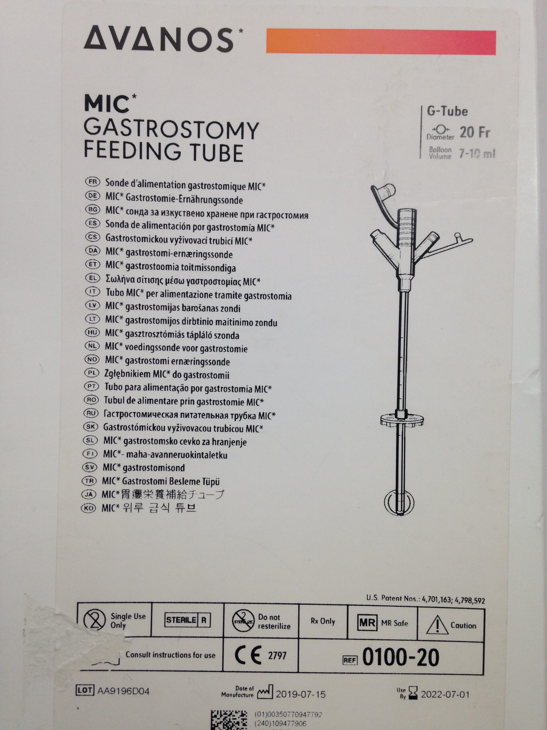 AVANOS 010020 MIC Gastrostomy Feeding Tube, 20Fr (X) GB TECH USA