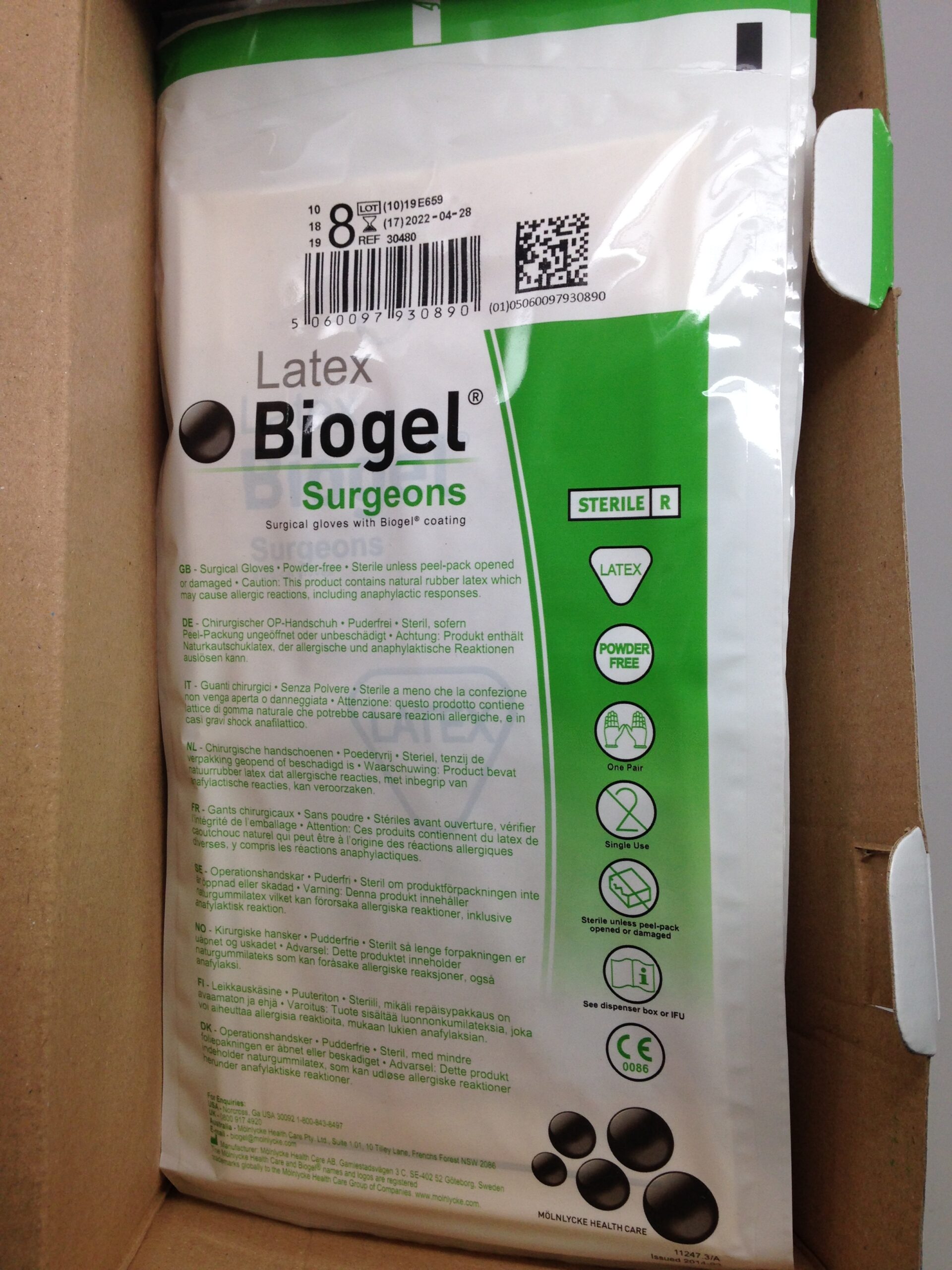 MÖLNLYCKE HEALTHCARE 3048001 Latex Biogel Surgical Gloves Surgeons