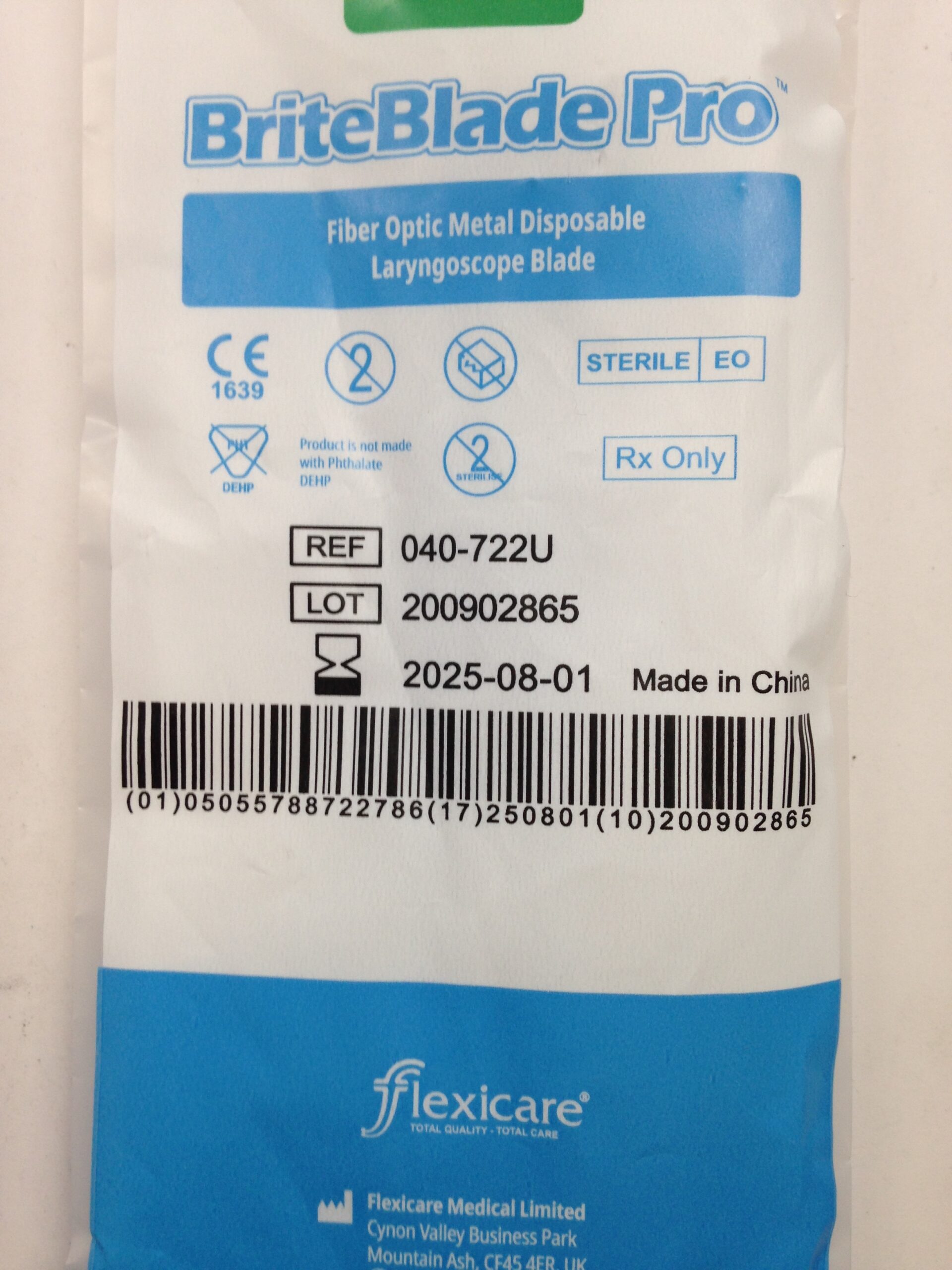 FLEXICARE 040722U BriteBlade Pro Fiber Optic Metal Disposable