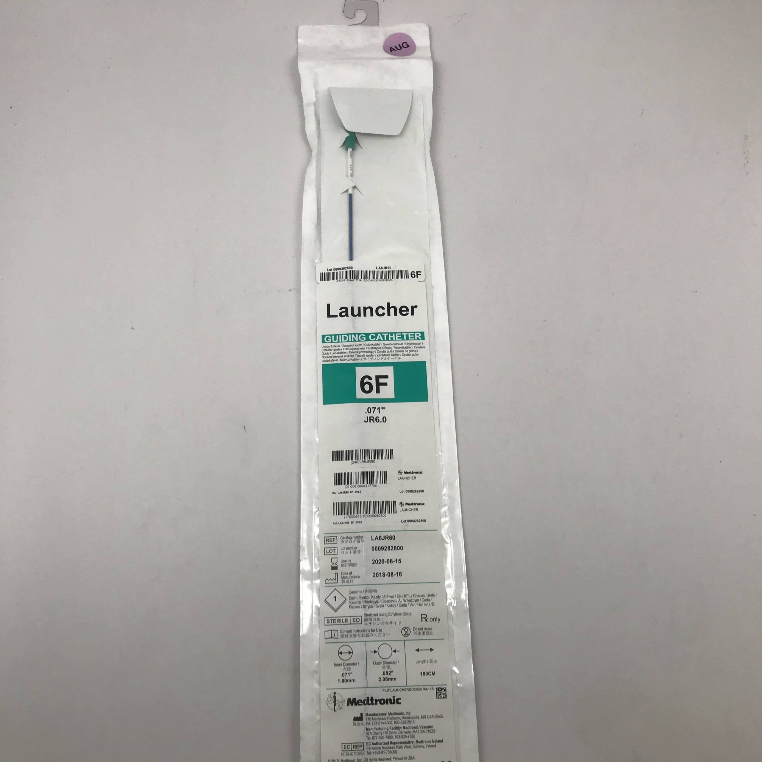 MEDTRONIC LA6JR60 Launcher Guiding Catheter, JR6.0 6F, .071″, .082